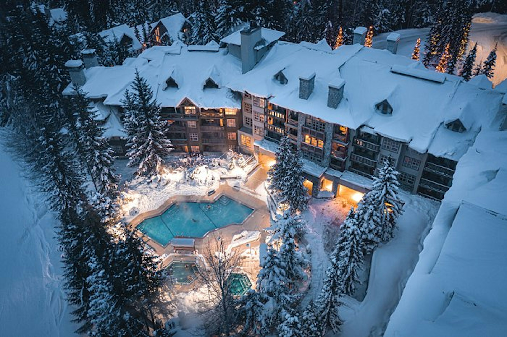 Overlook of the Blackcomb Springs Suites by CLIQUE in the winter