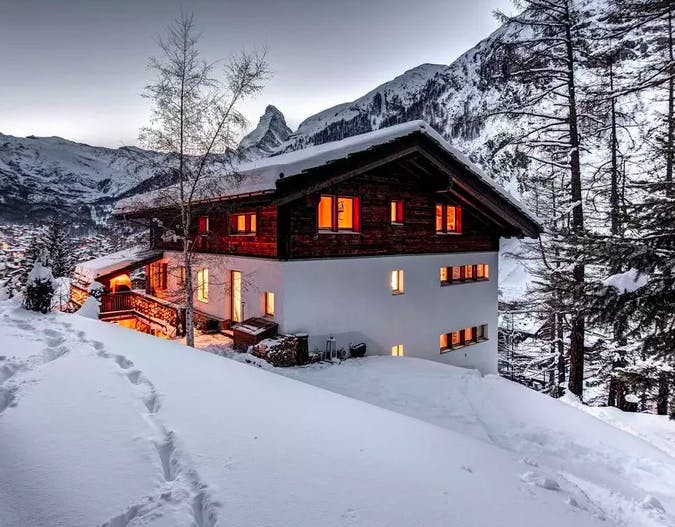 Snowy lodge near Zermatt ski resort