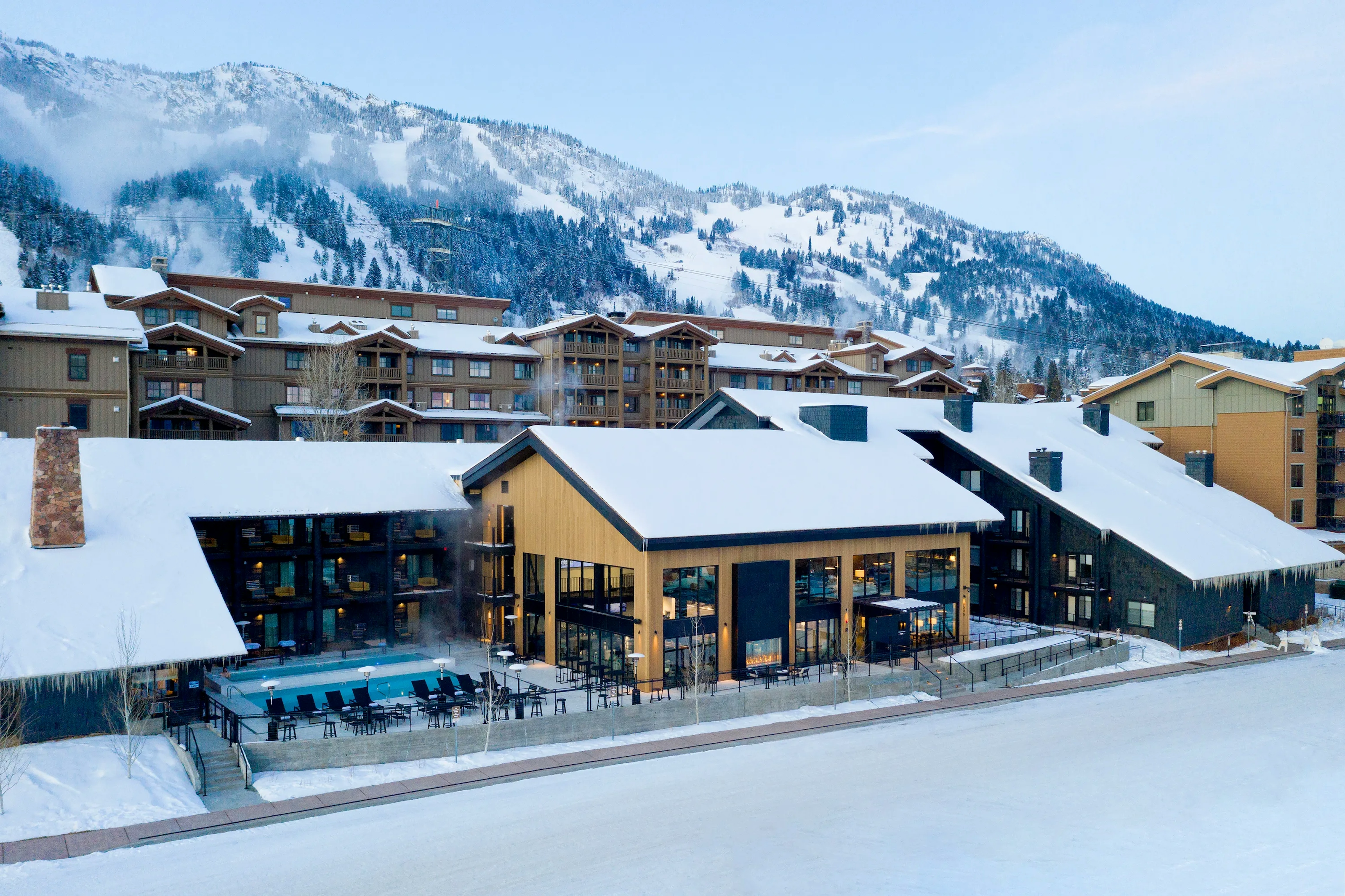 Exterior of Gravity Haus Jackson Hole in the winter