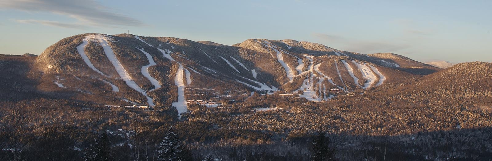 A scenic view of a ski slope in Maine