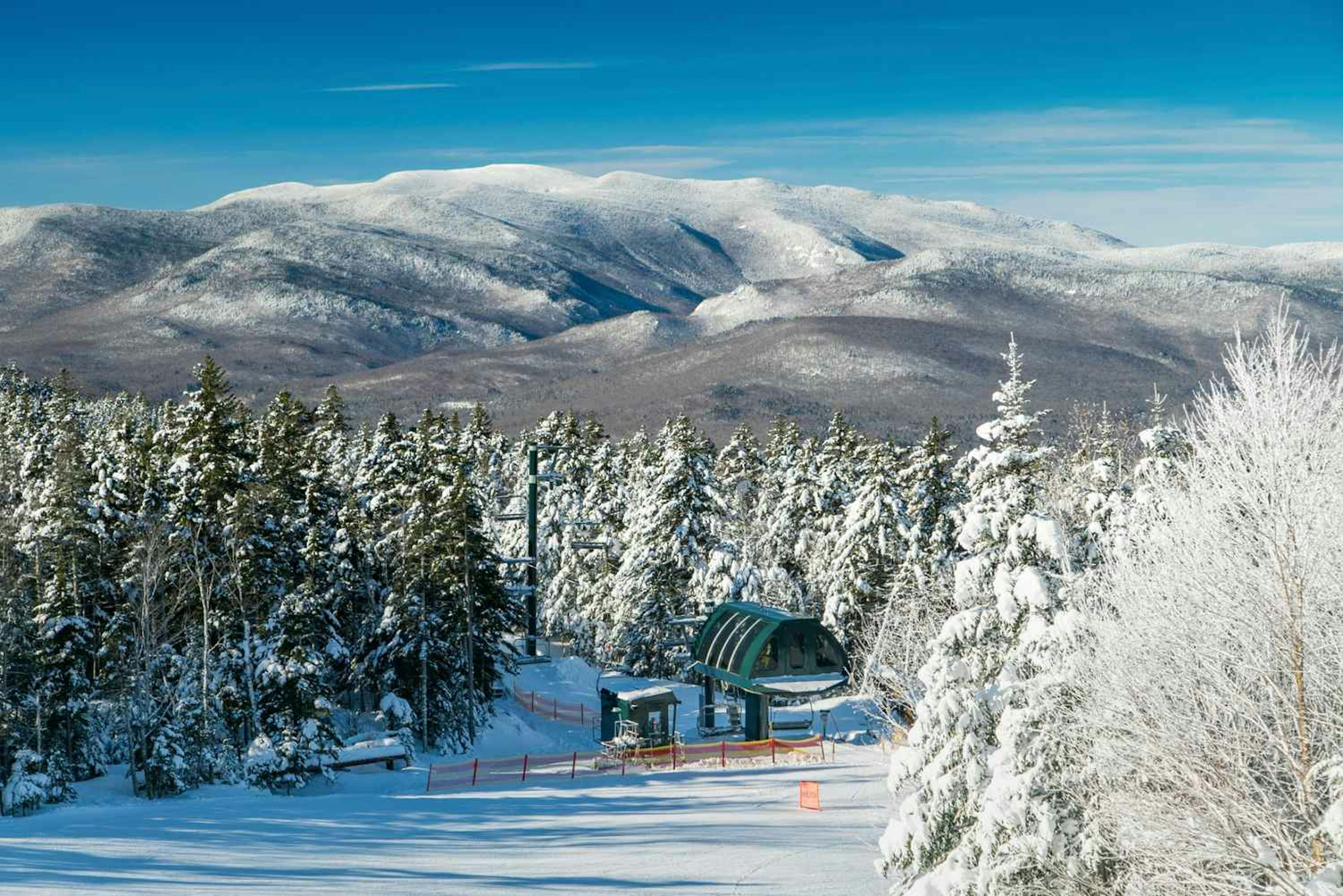 Blanket of fresh snow on trees at Loon Mountain