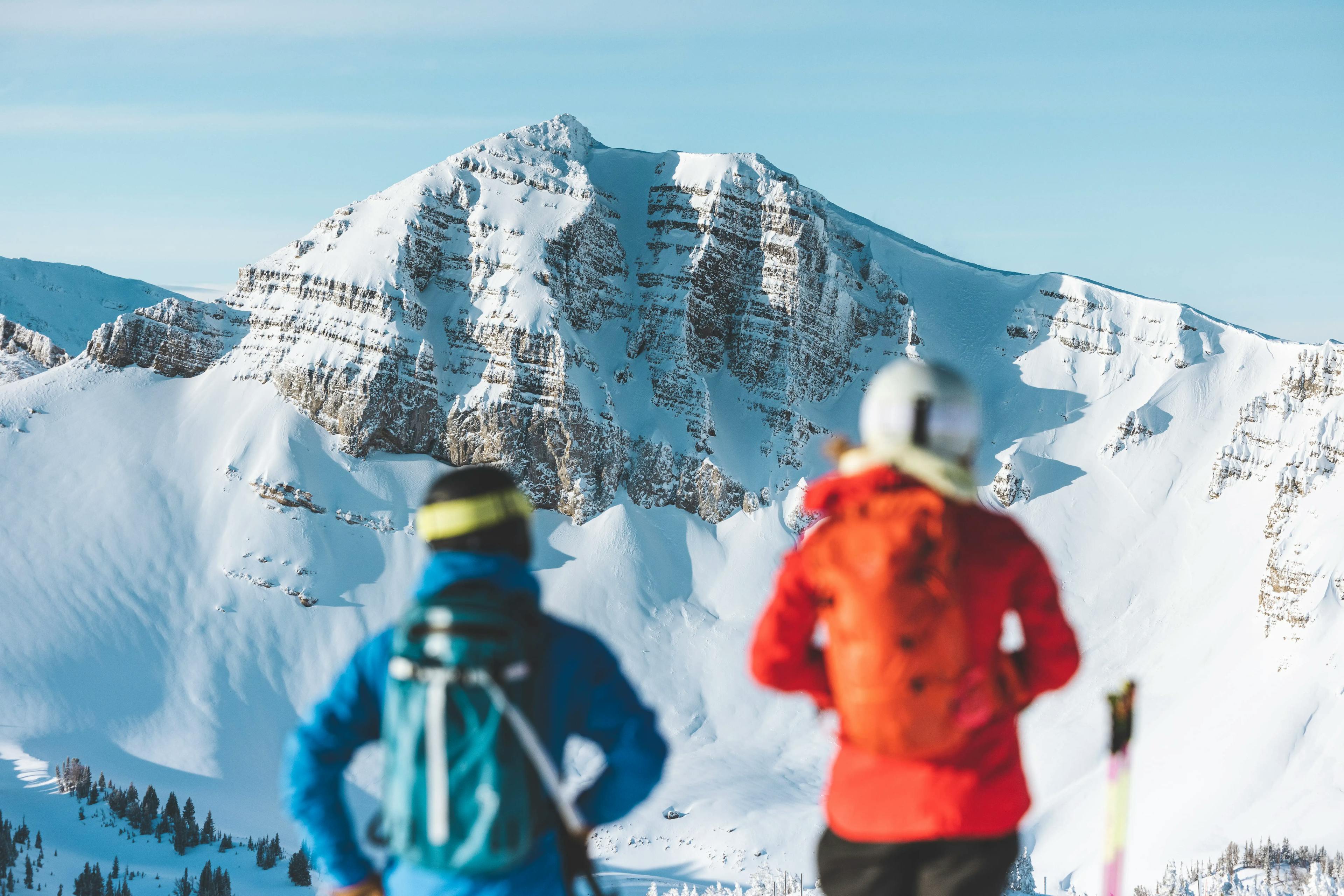 Skiers overlooking Jackson Hole Ski Resort.