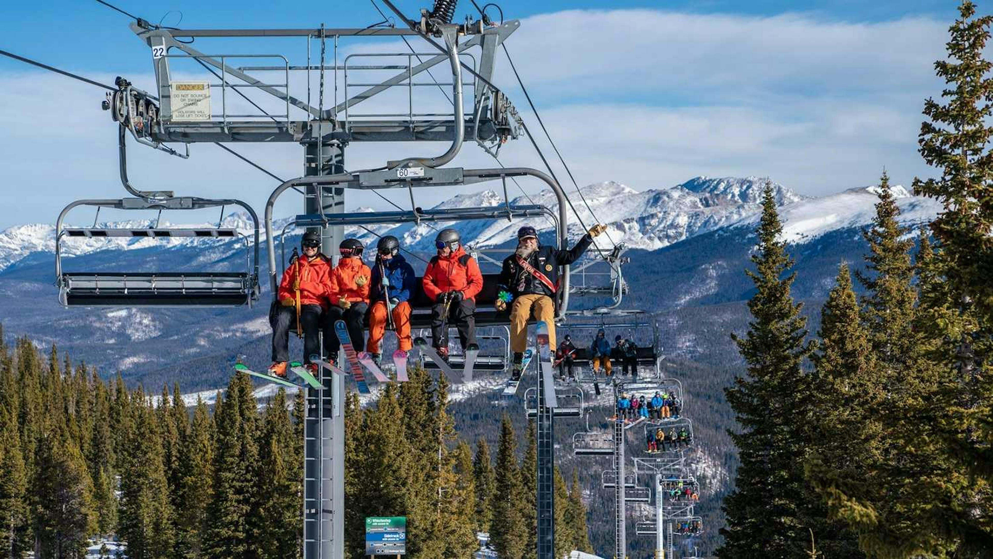 Skiers on the chairlift at Mary Jane at Winter Park Resort