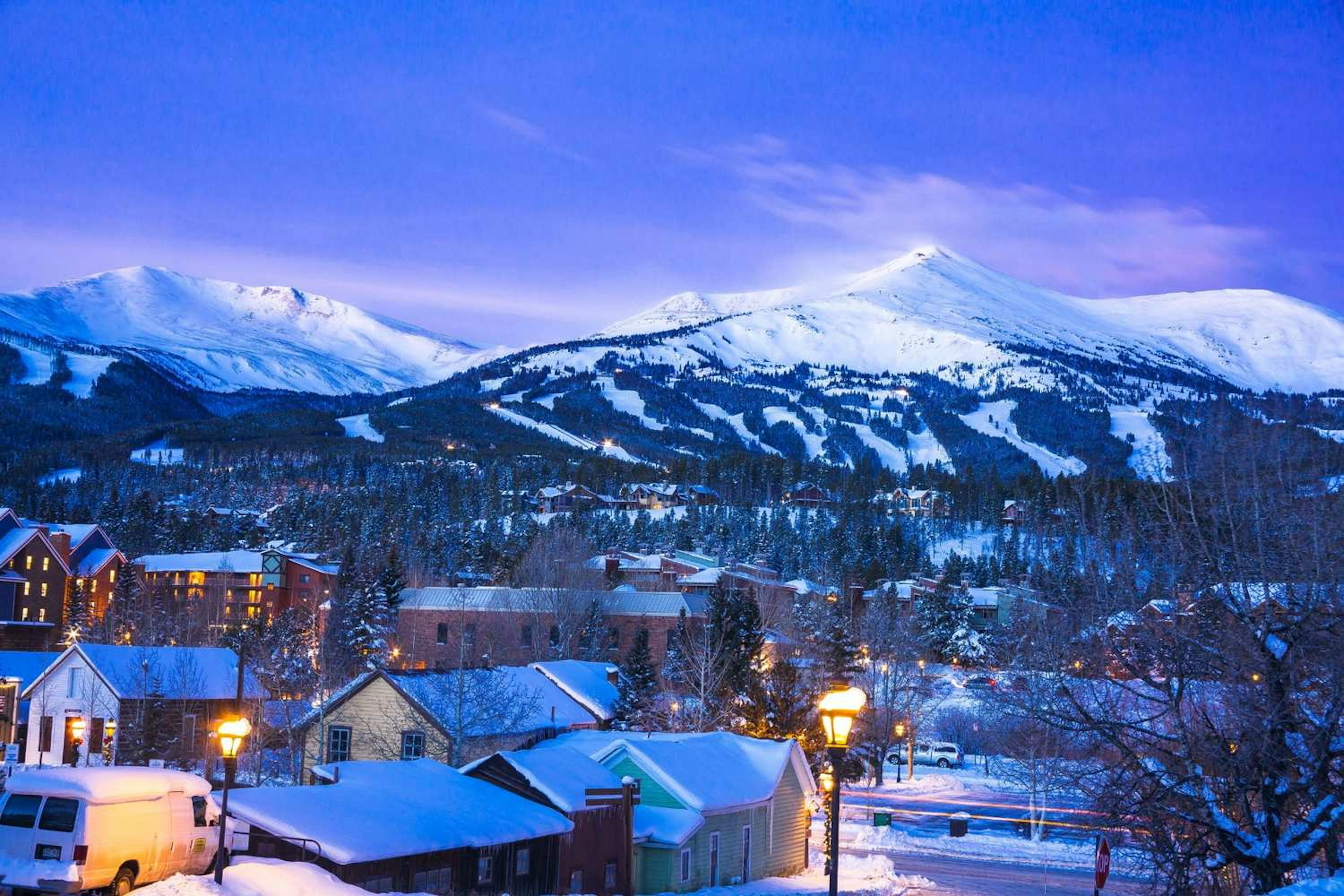 A beautiful snowy mountain range in the town of Breckenridge