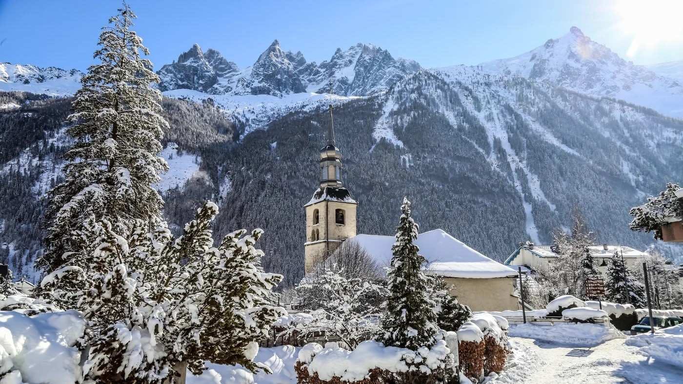 View of the town of Chamonix, France.