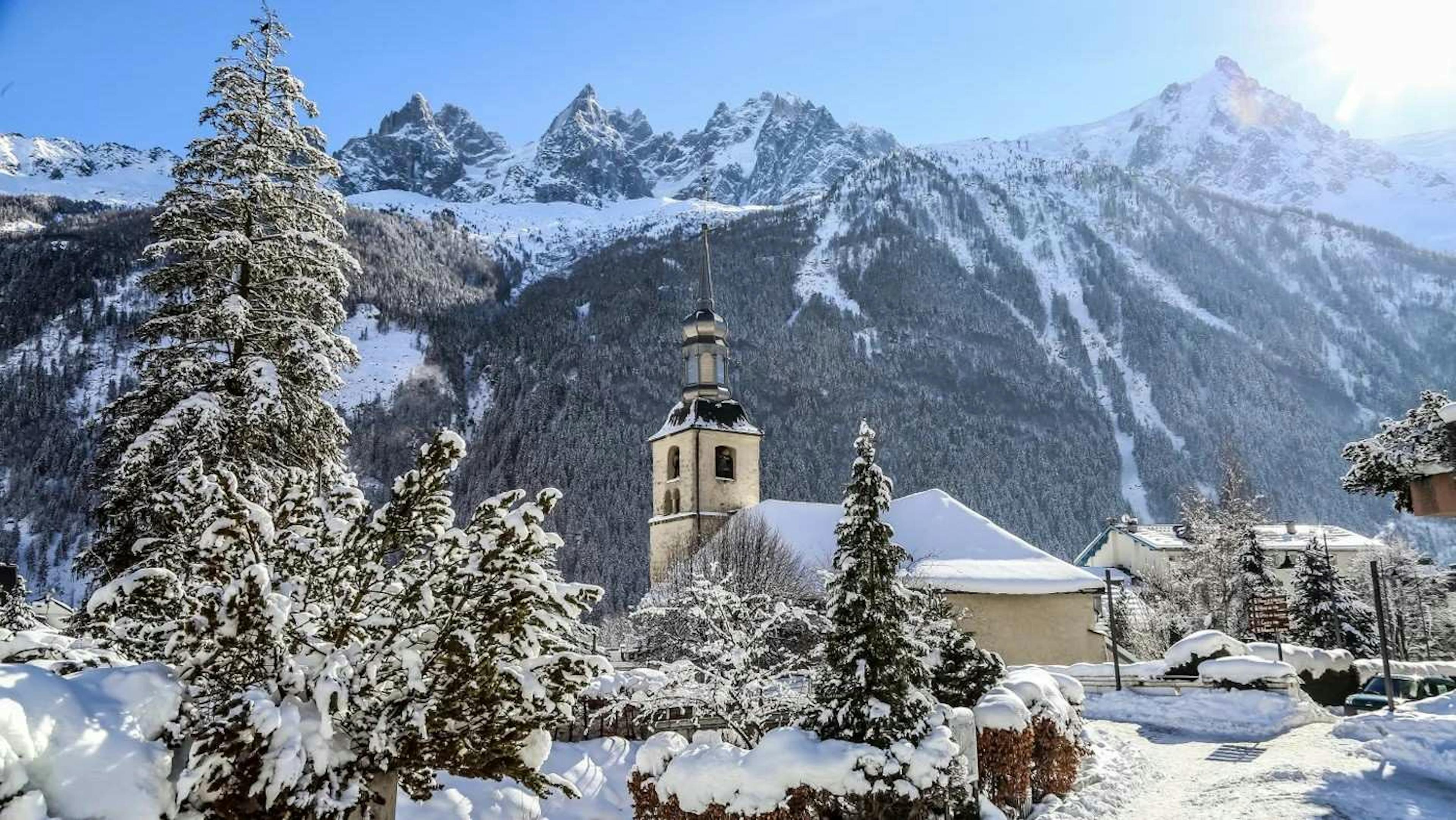 View of the town of Chamonix, France.