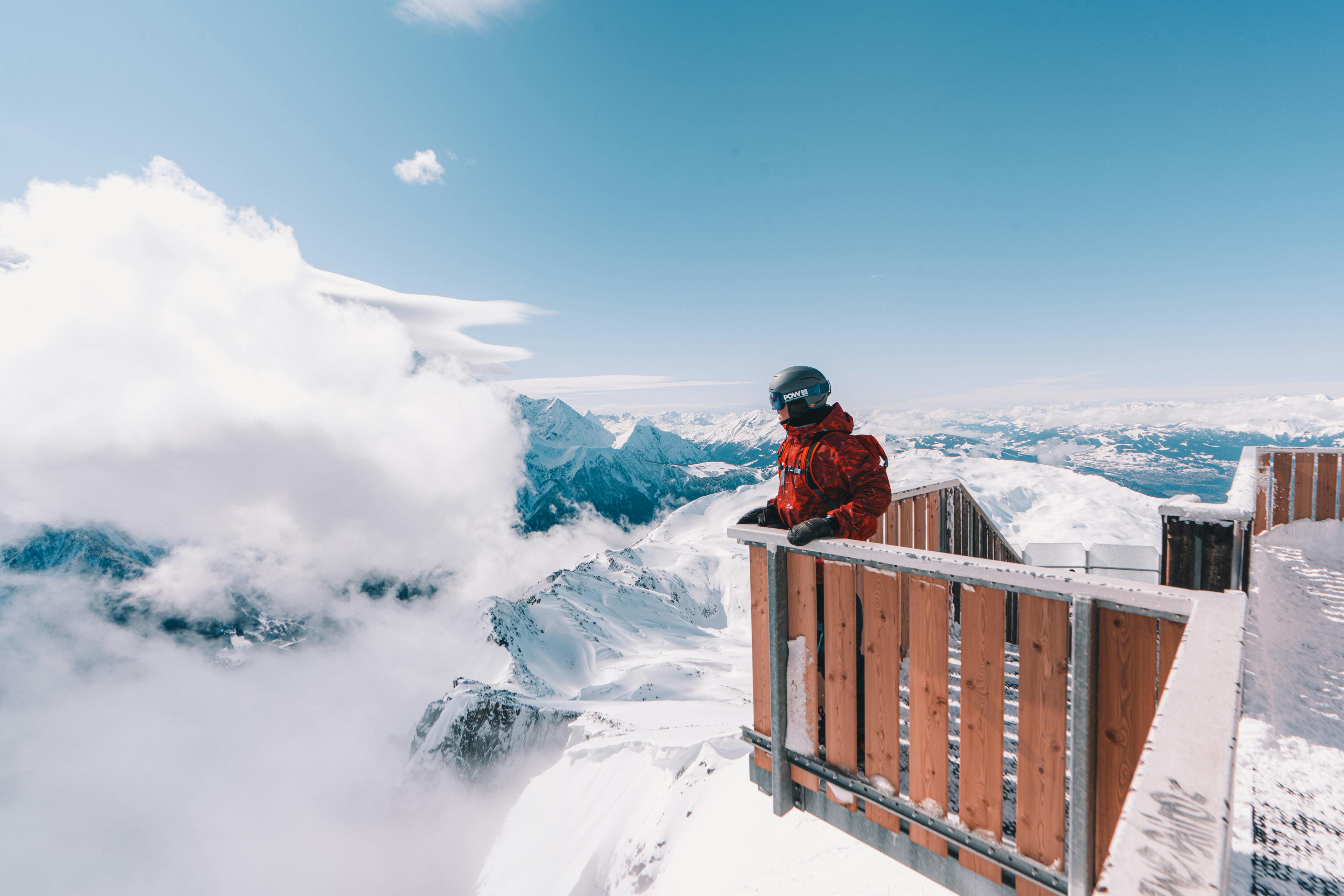 Skier overlooking the view at Chamonix Mont Blanc.