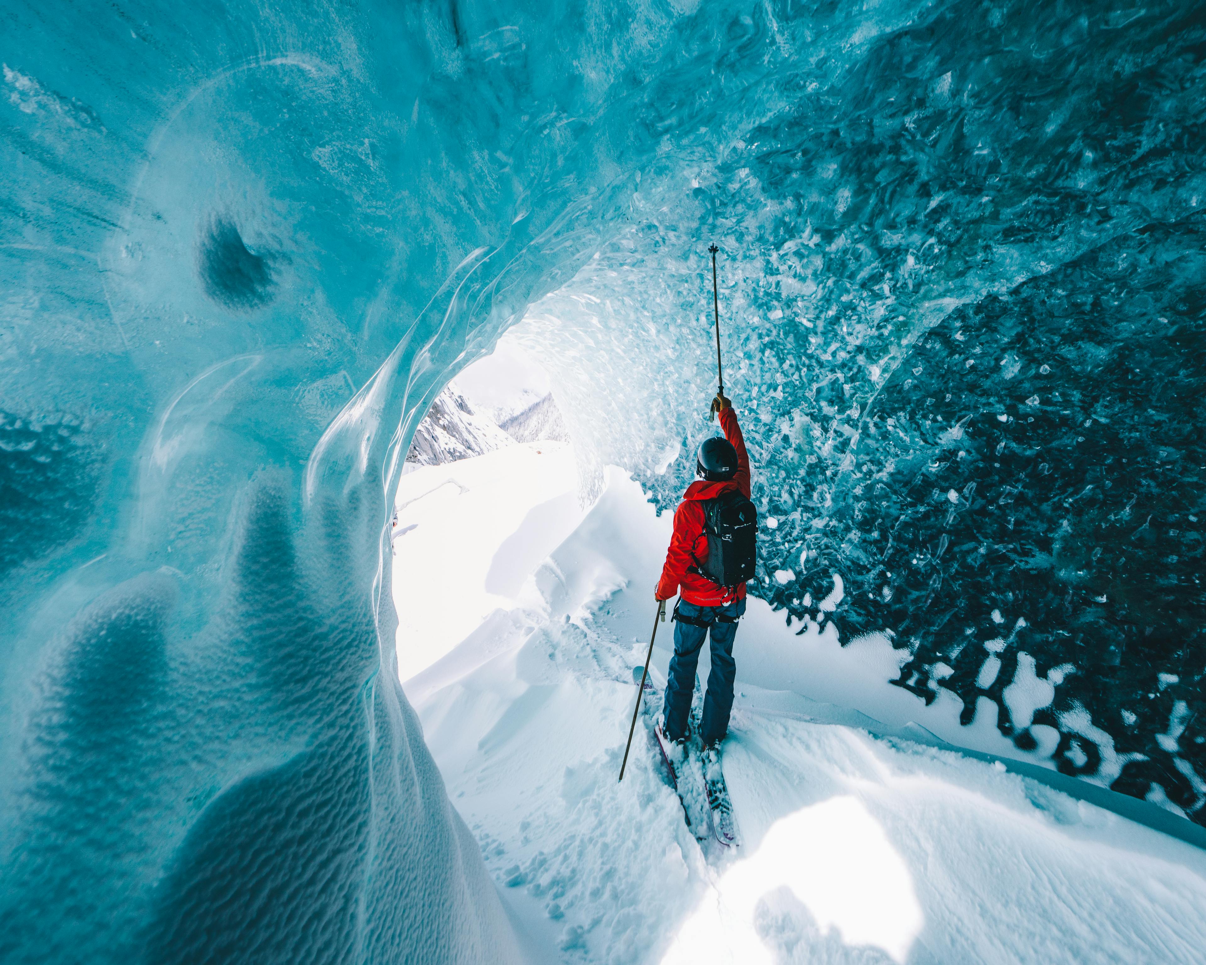 Skier in the ice glaciers of Chamonix Mont Blanc.