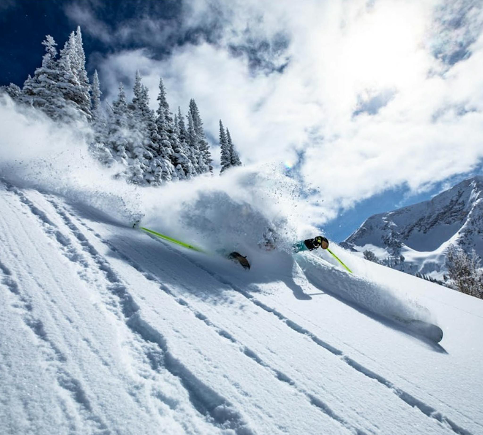 Skier chasing powder in Alta Ski Area.