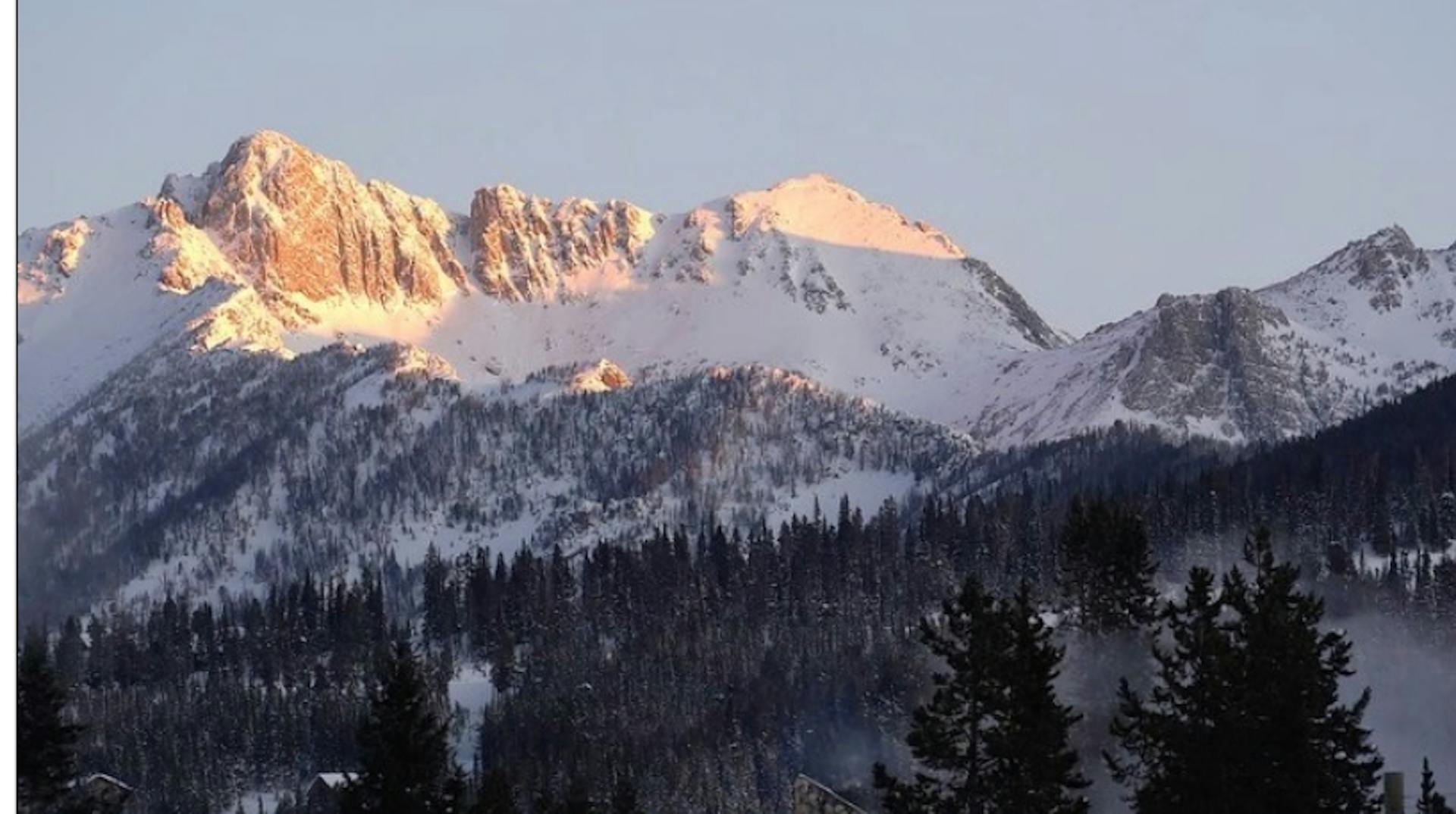 View of the snow-covered mountains at Big Sky