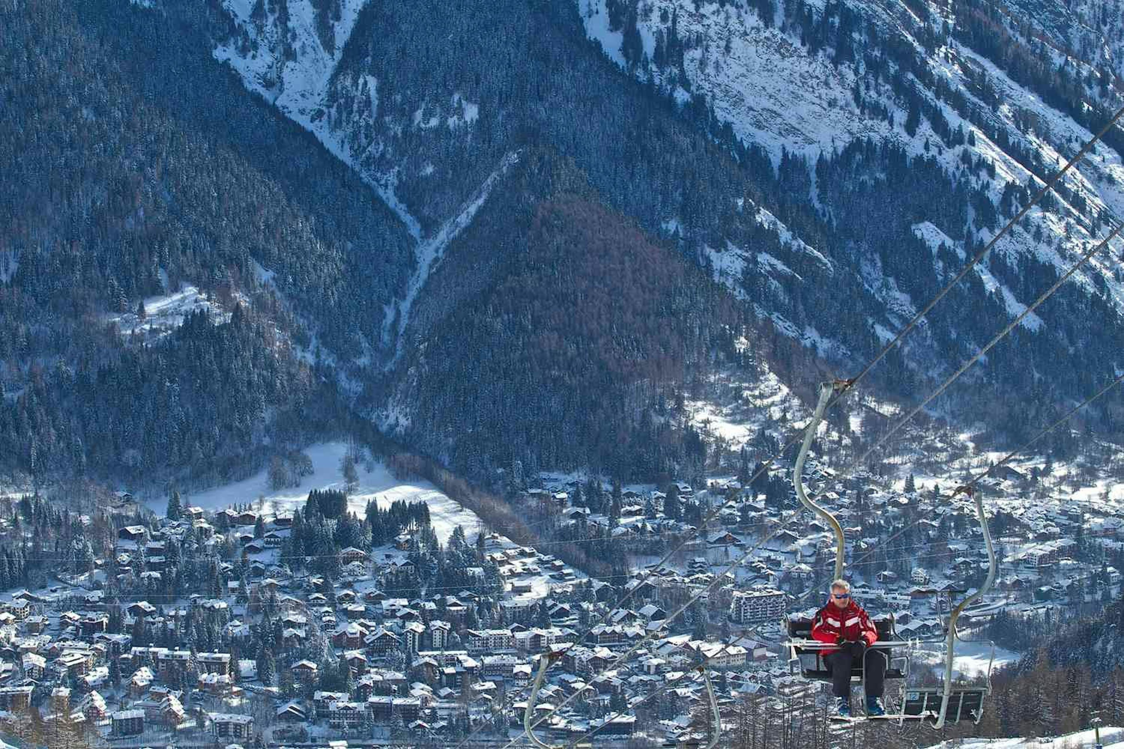 Riding the lift above Courmayeur