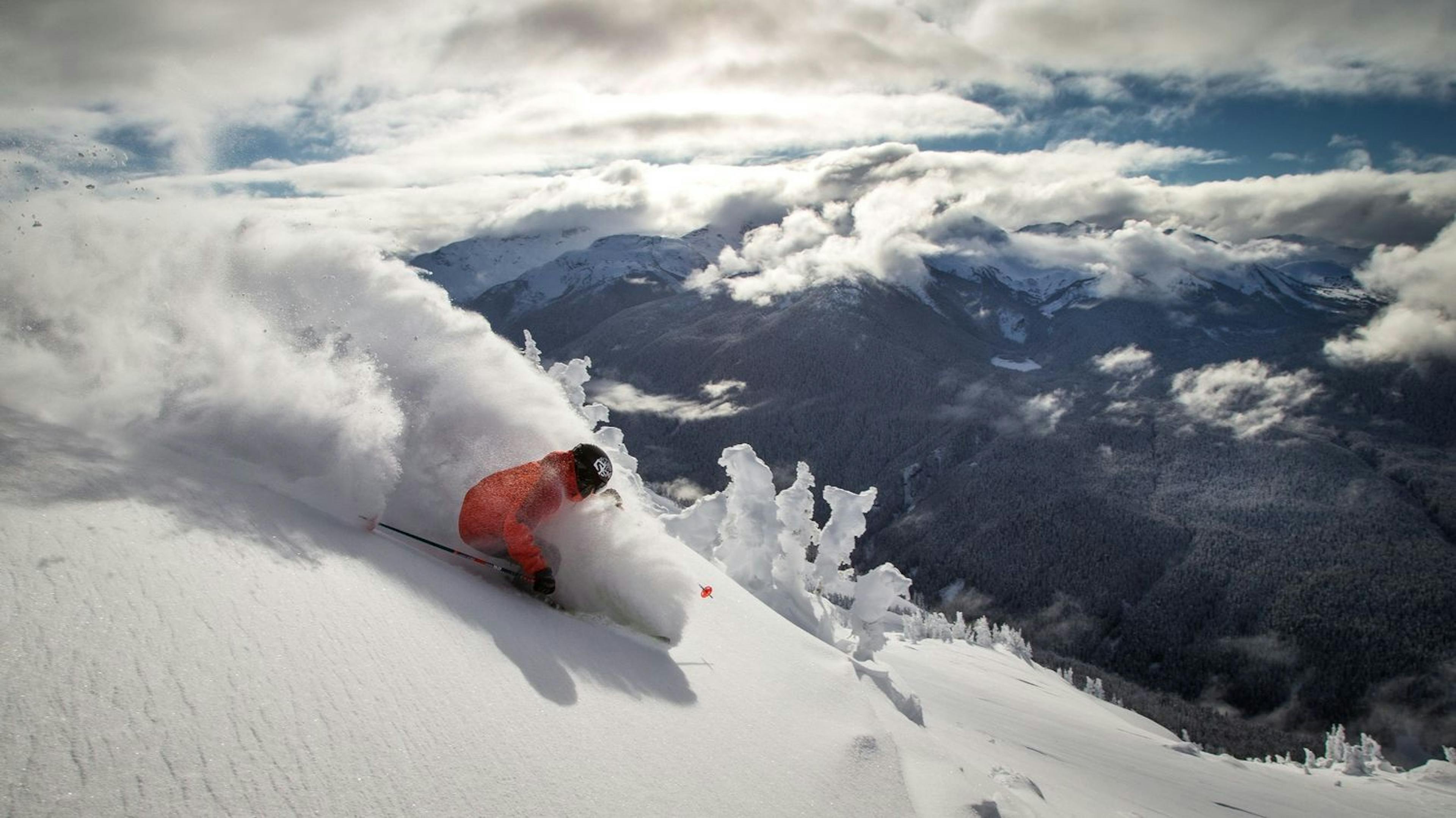 A man skiing down a mountain in Whistler