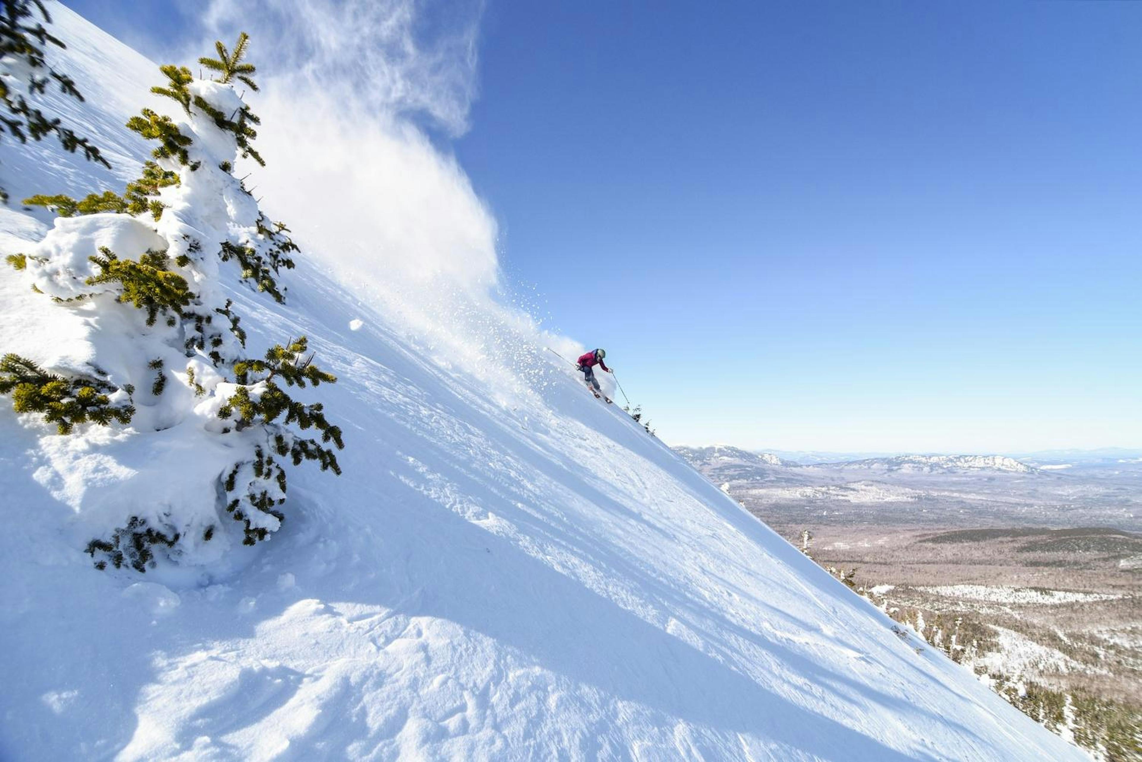 Skier riding steeps at Sugarloaf.