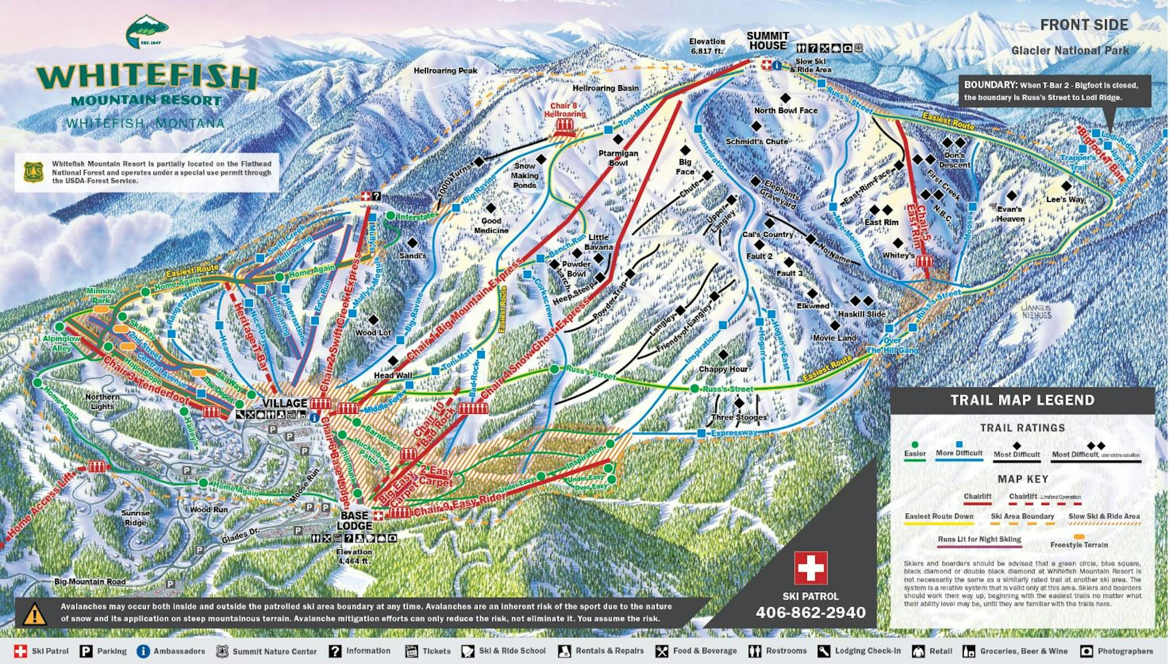 Trail map of Whitefish Mountain Resort.