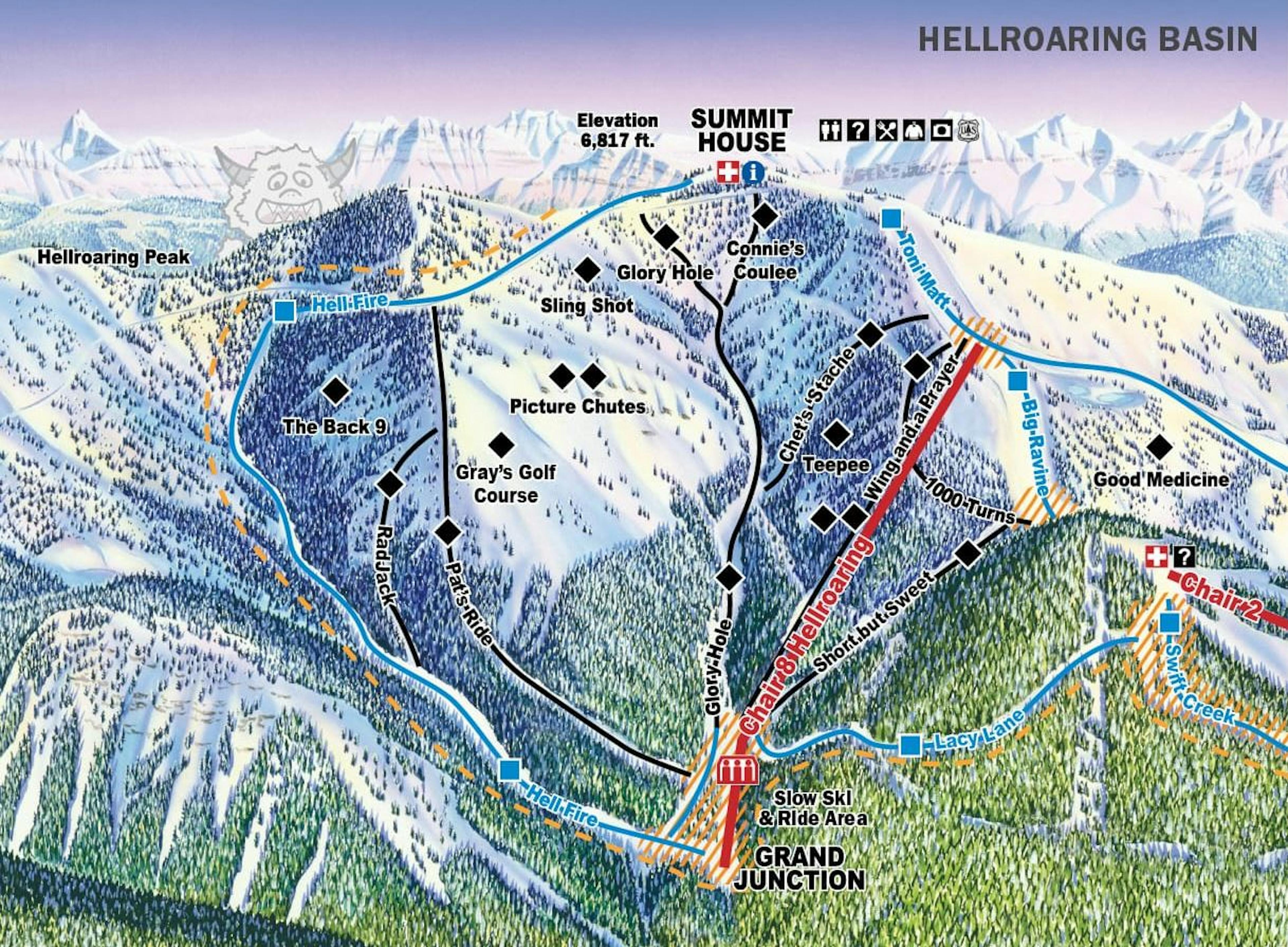 Trail map of Hellroaring Basin at Whitefish Mountain Resort.