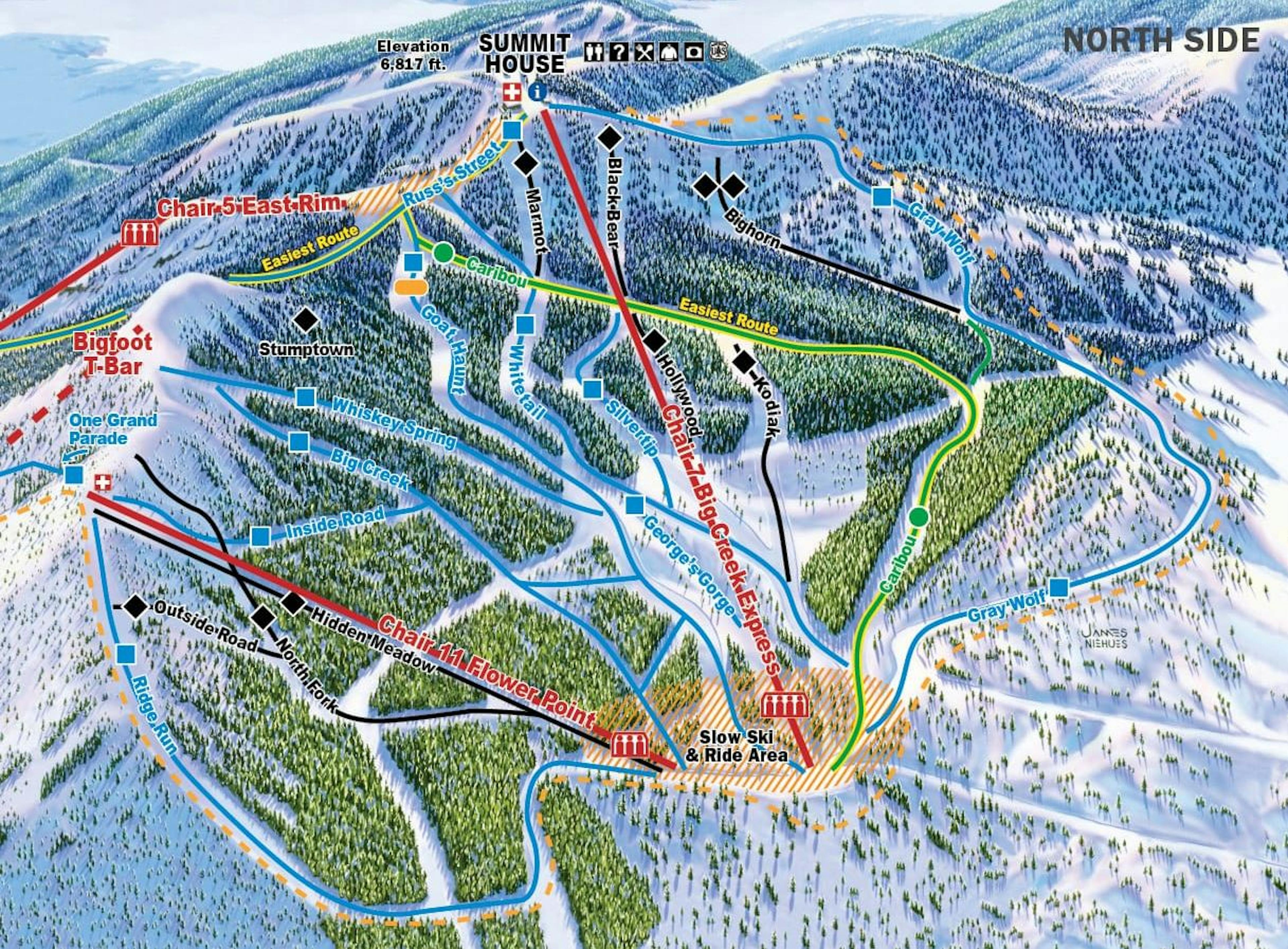 Trail map of North Side at Whitefish Mountain Resort.