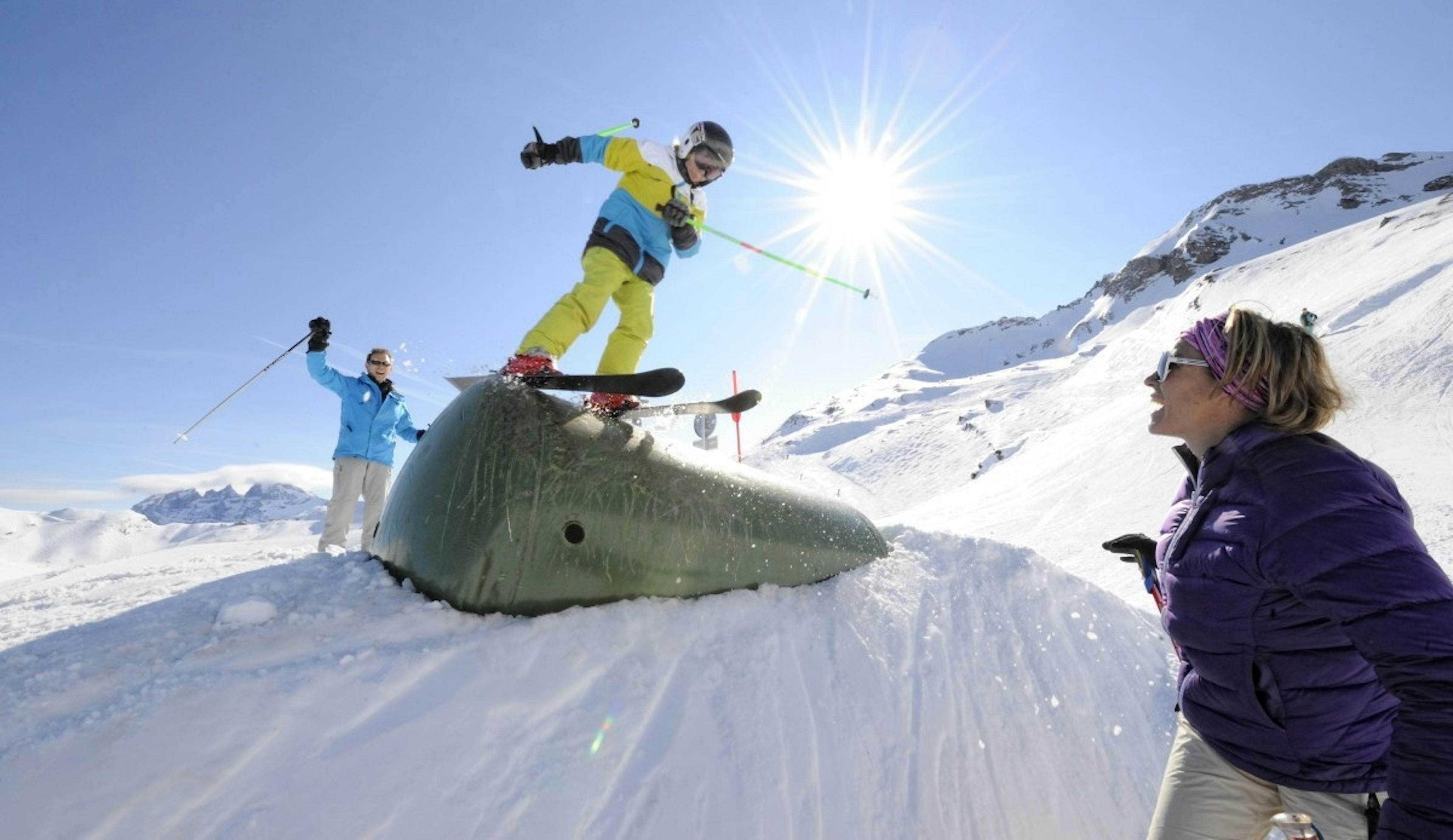 Catching air in the Portes du Soleil snowpark.