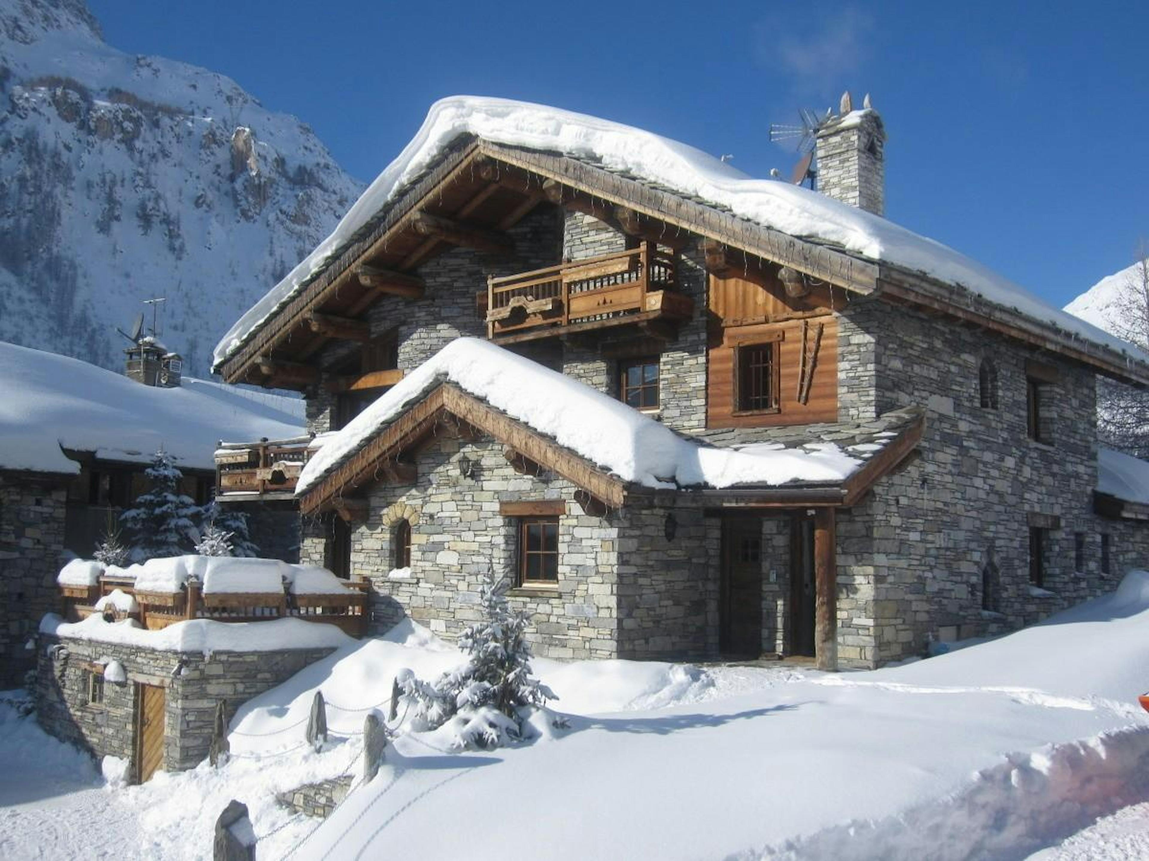 Snowcovered mountain chalet in Val d'Isère.