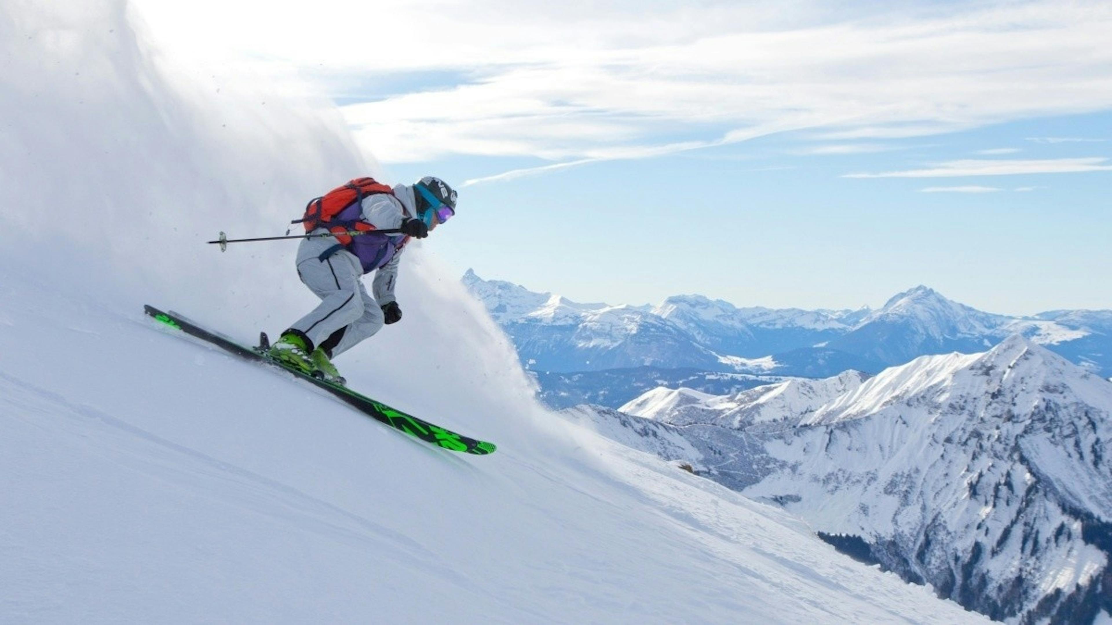 Skier in fresh powder at Morzine