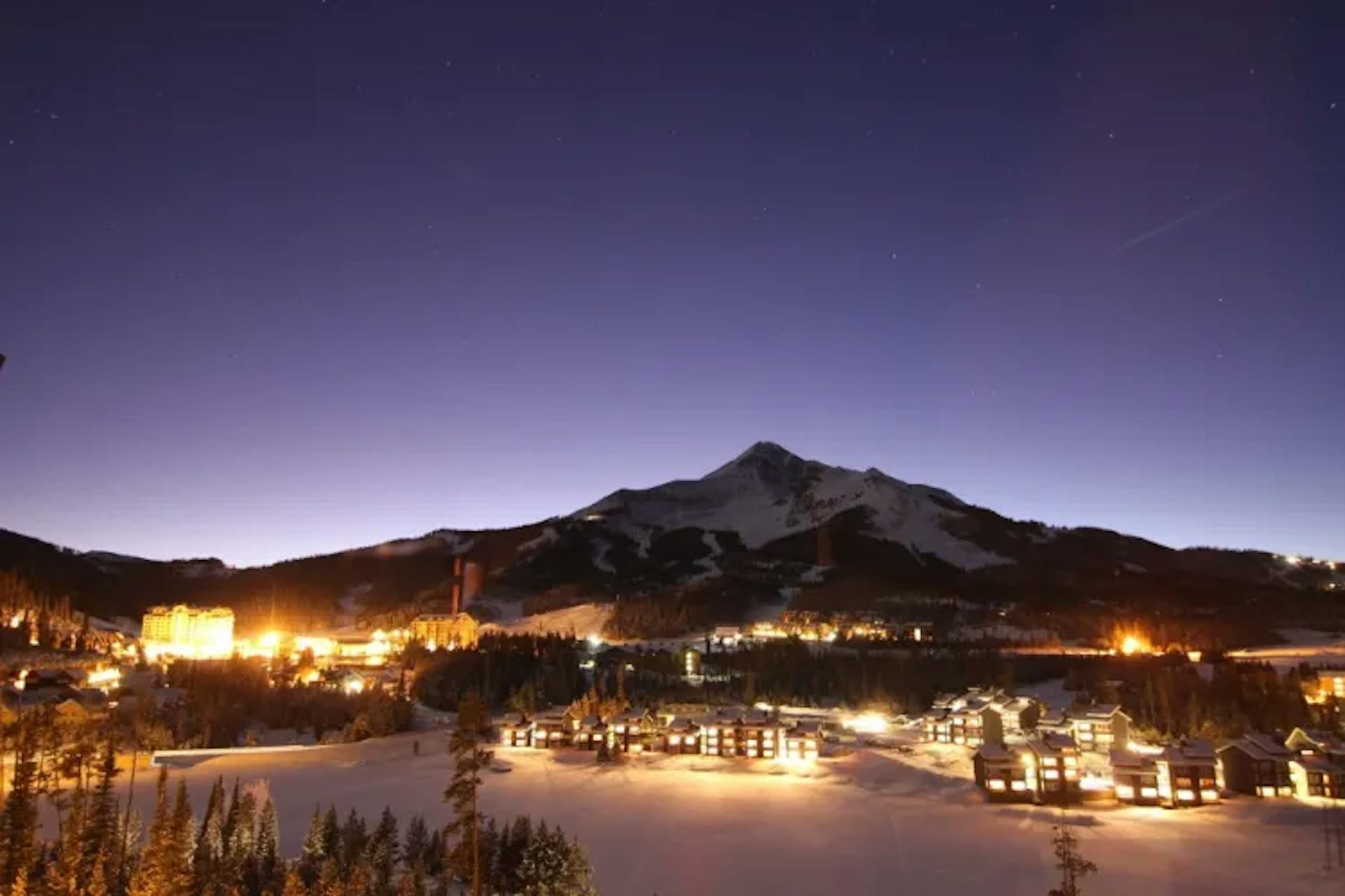 Mountain Village at Big Sky at night