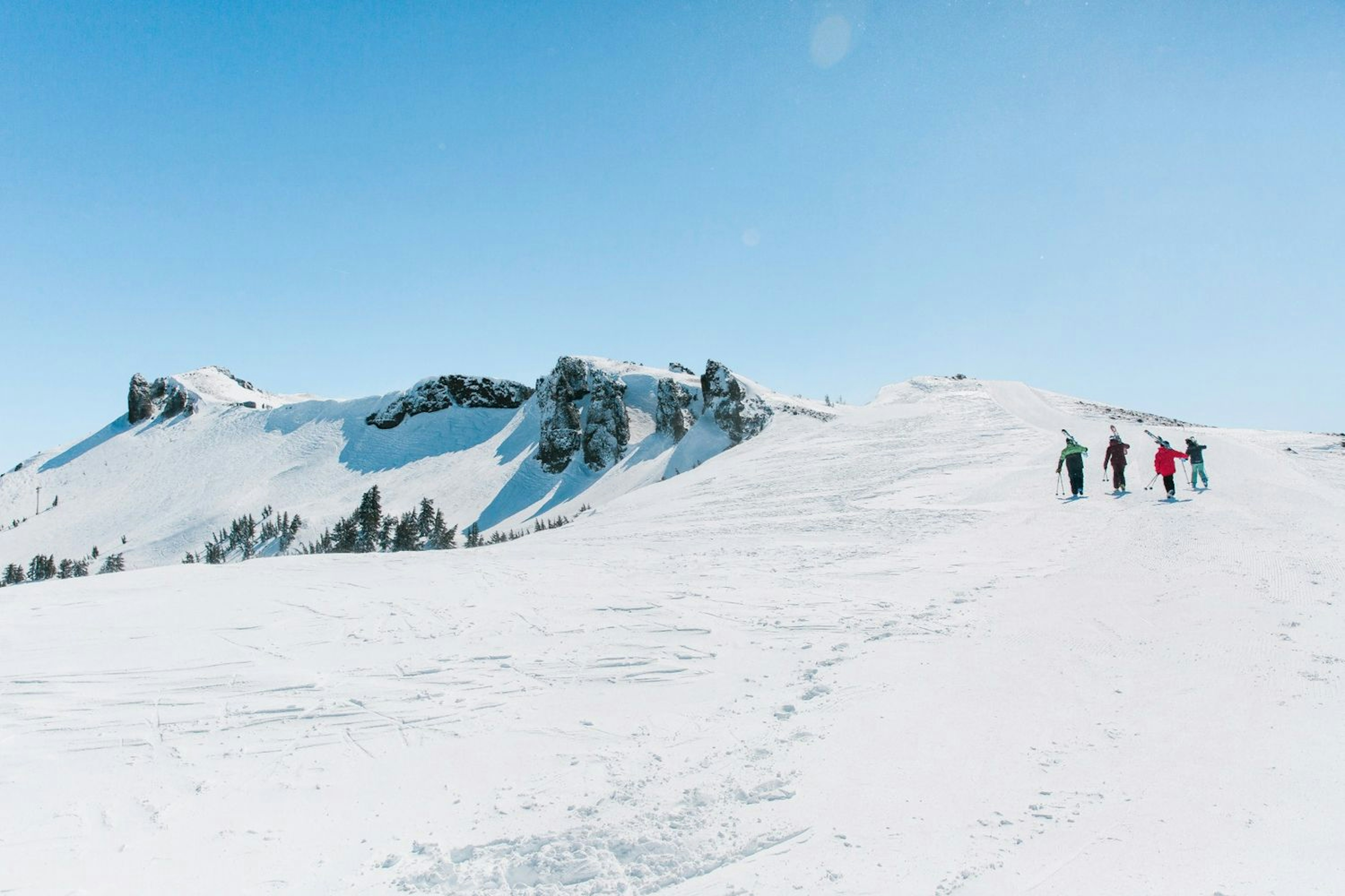 Skiers hiking at Kirkwood