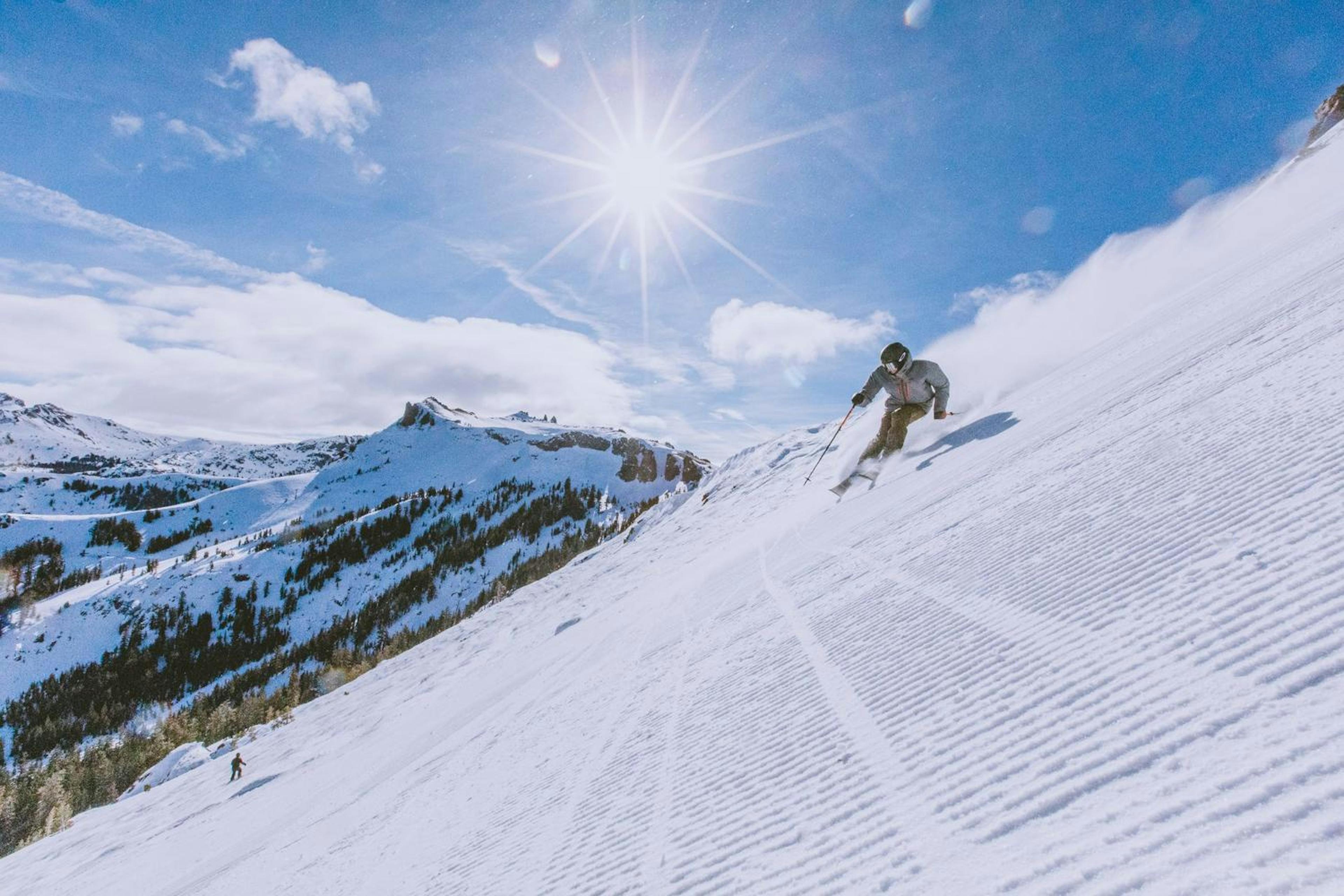 Skier on corduroy at Kirkwood