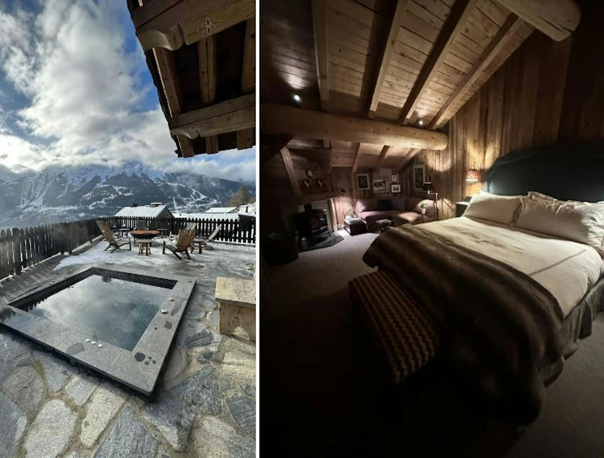 Photo of chalet room and hot tub in France.