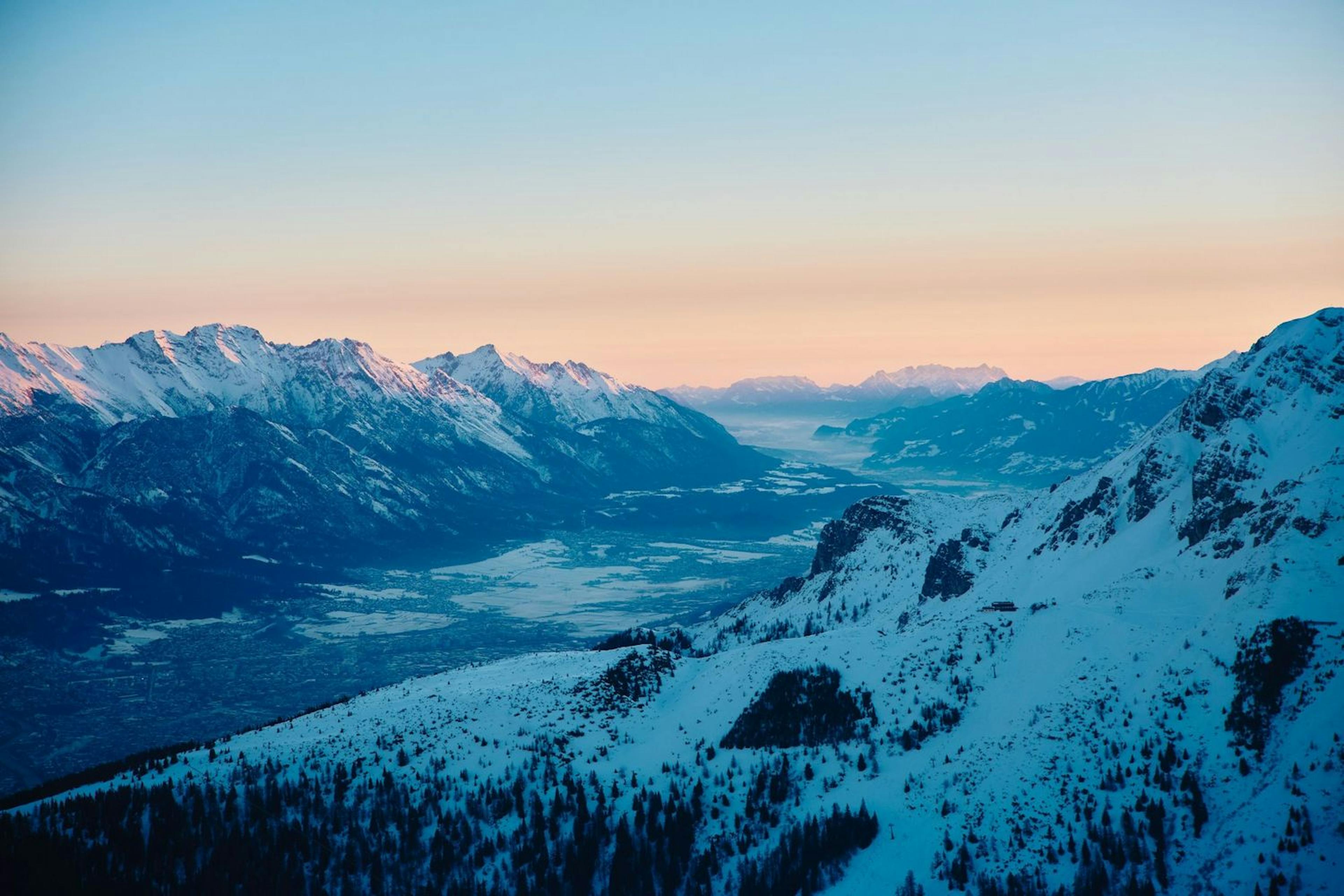 Snowcapped mountains at Innsbruck with alpenglow