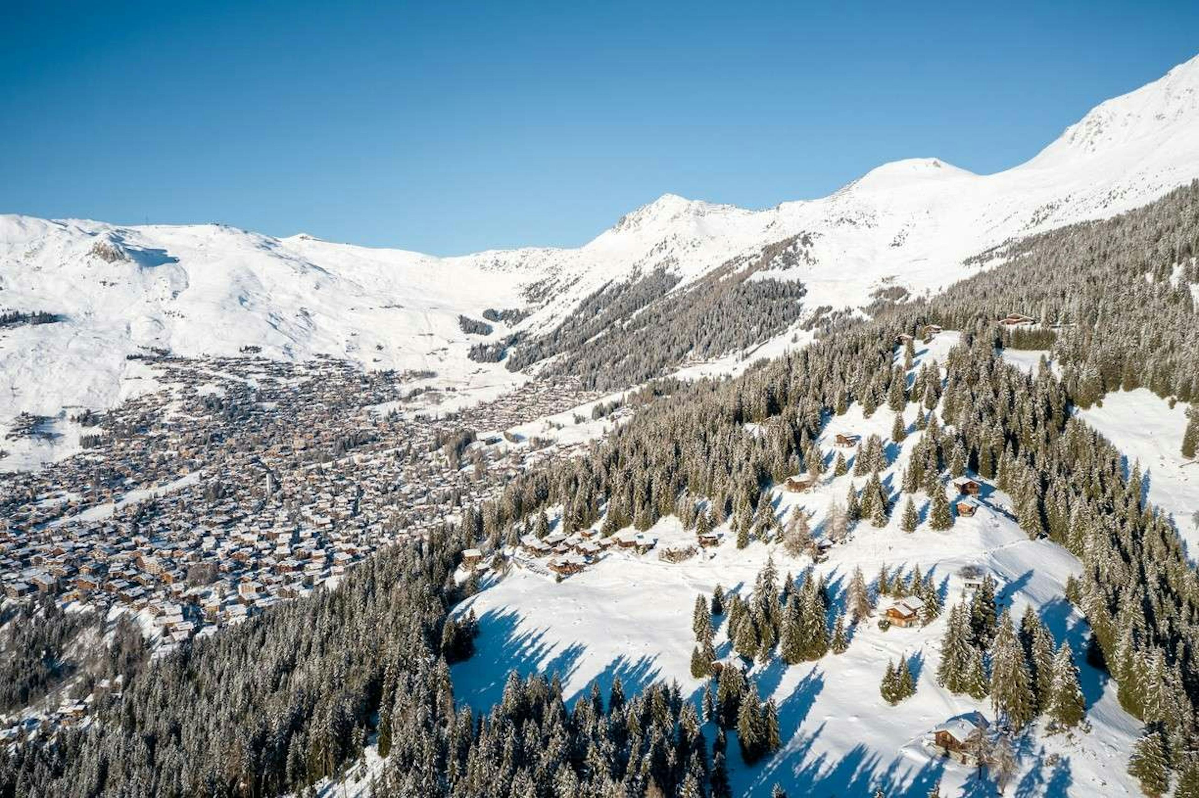 Village surrounded by mountains in Verbier. 