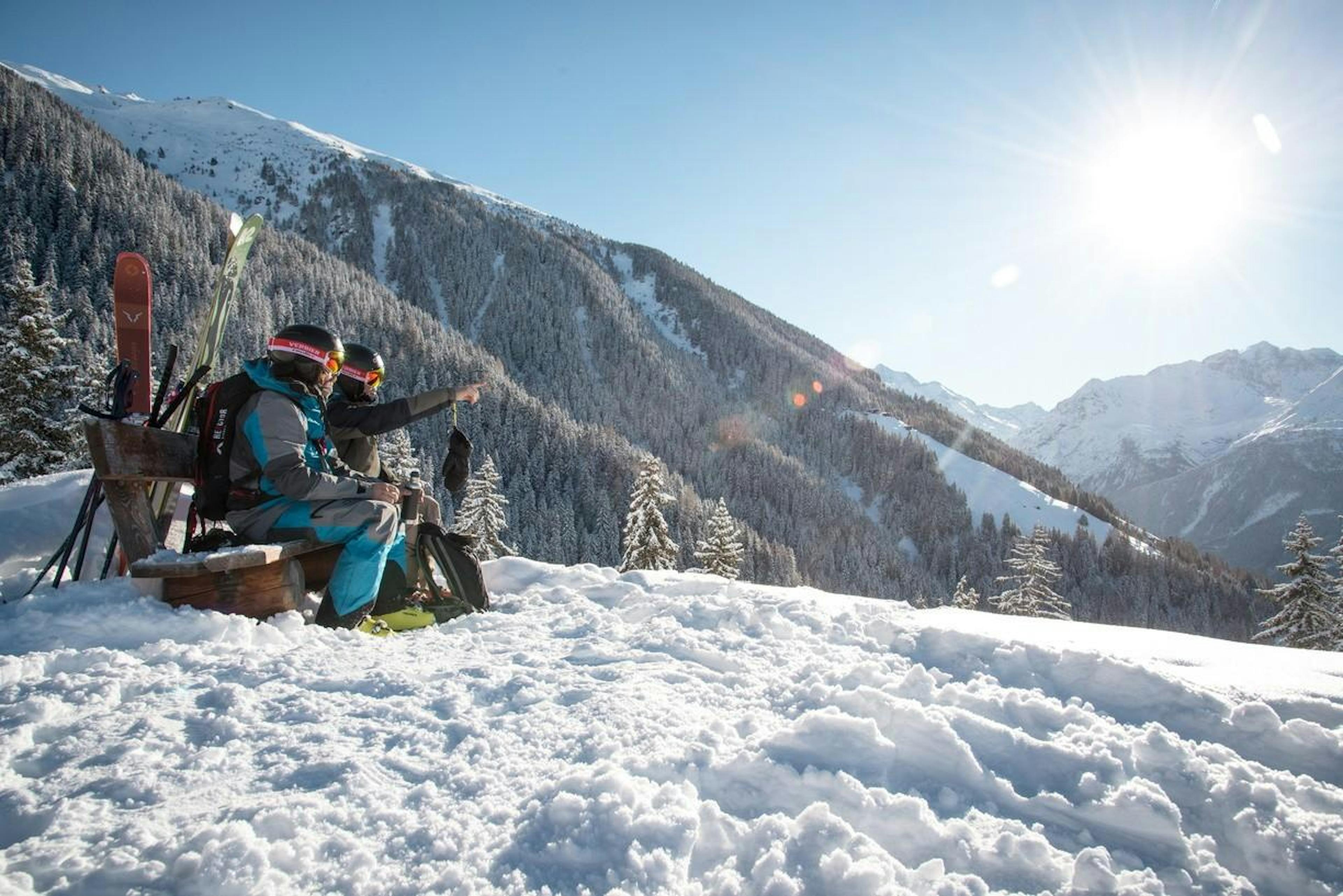 Riders taking a break and soaking in the sun at Verbier. 