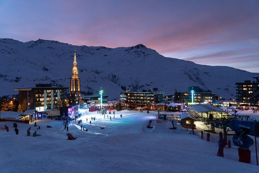 Dusk in the Les Menuires village