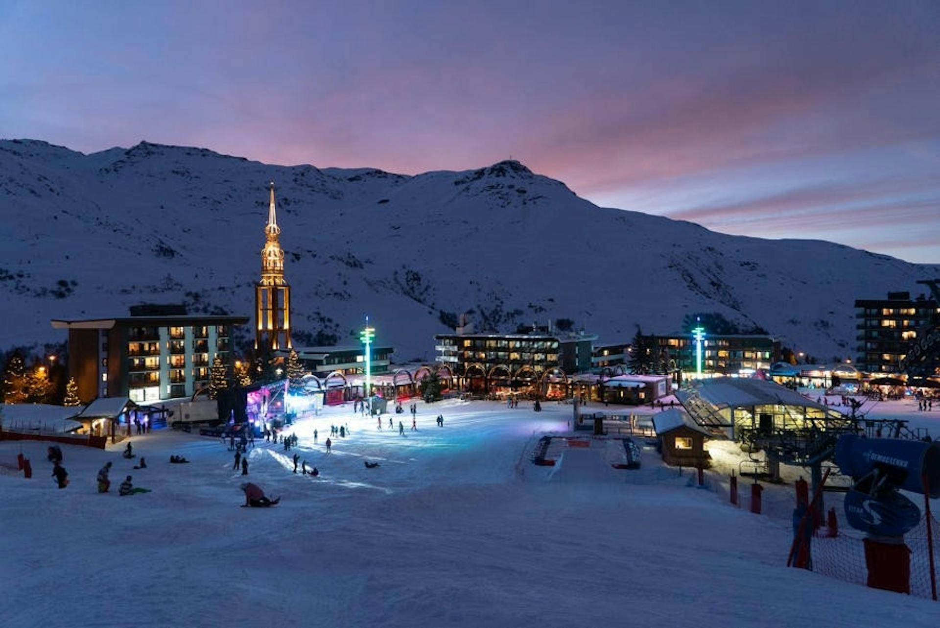 Dusk in the Les Menuires village