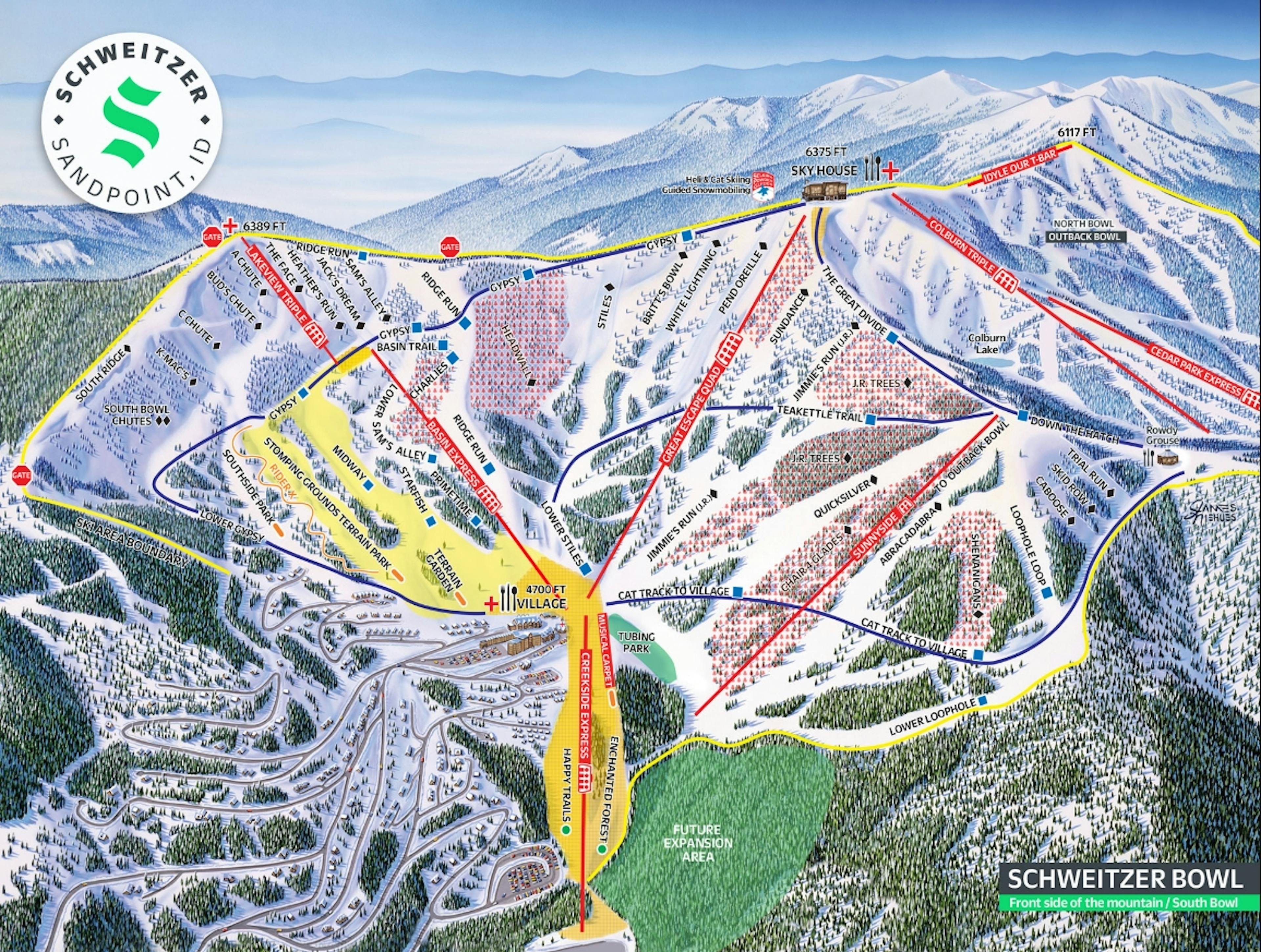 Schweitzer Bowl winter trail map