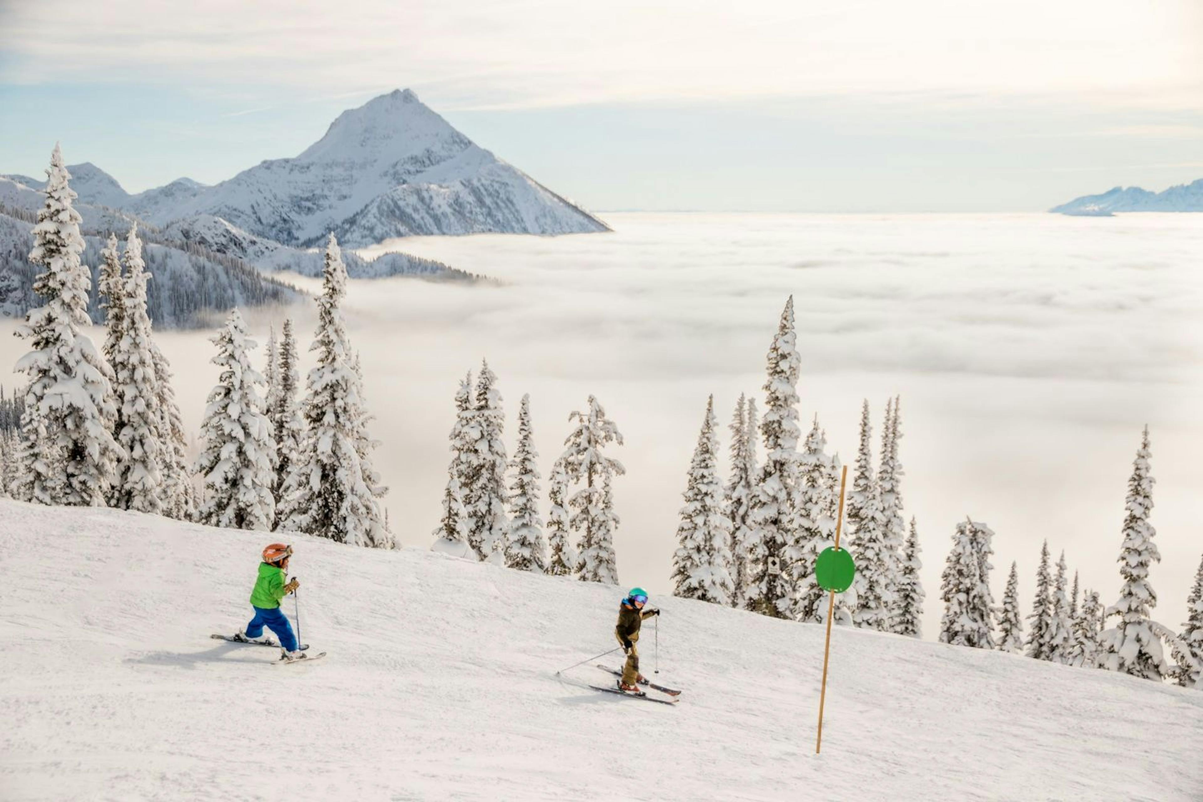 Skiers hitting the slopes at Revelstoke