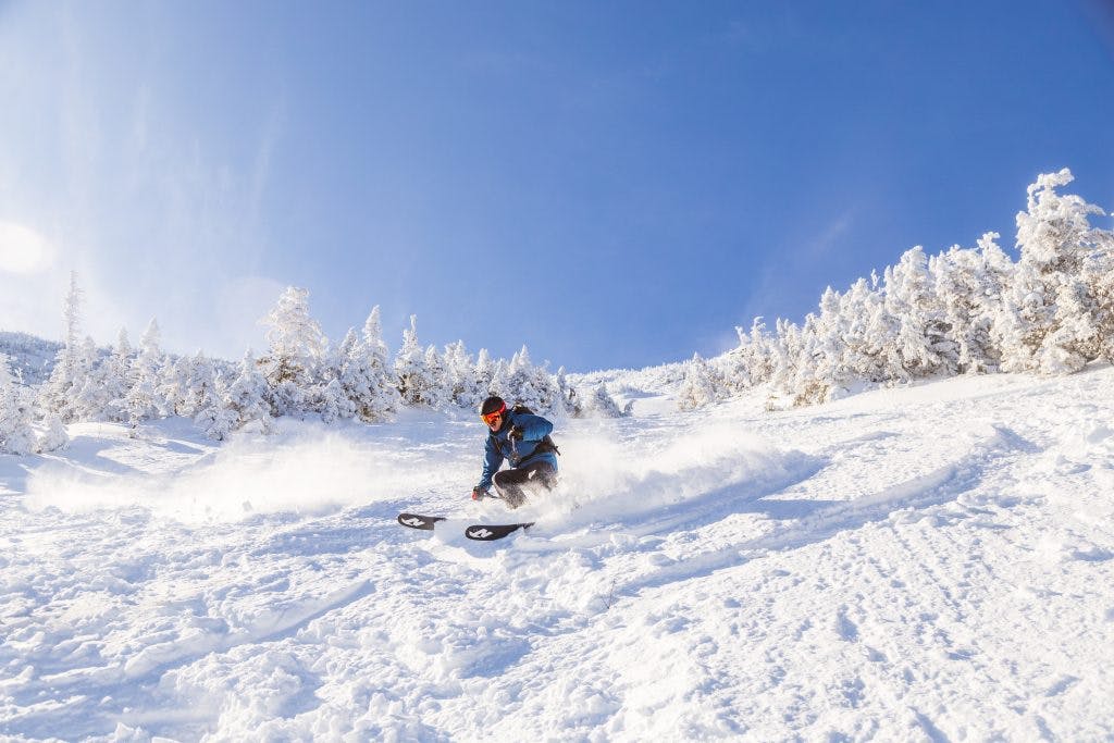 A skier descends the slopes of Whiteface Mountain.