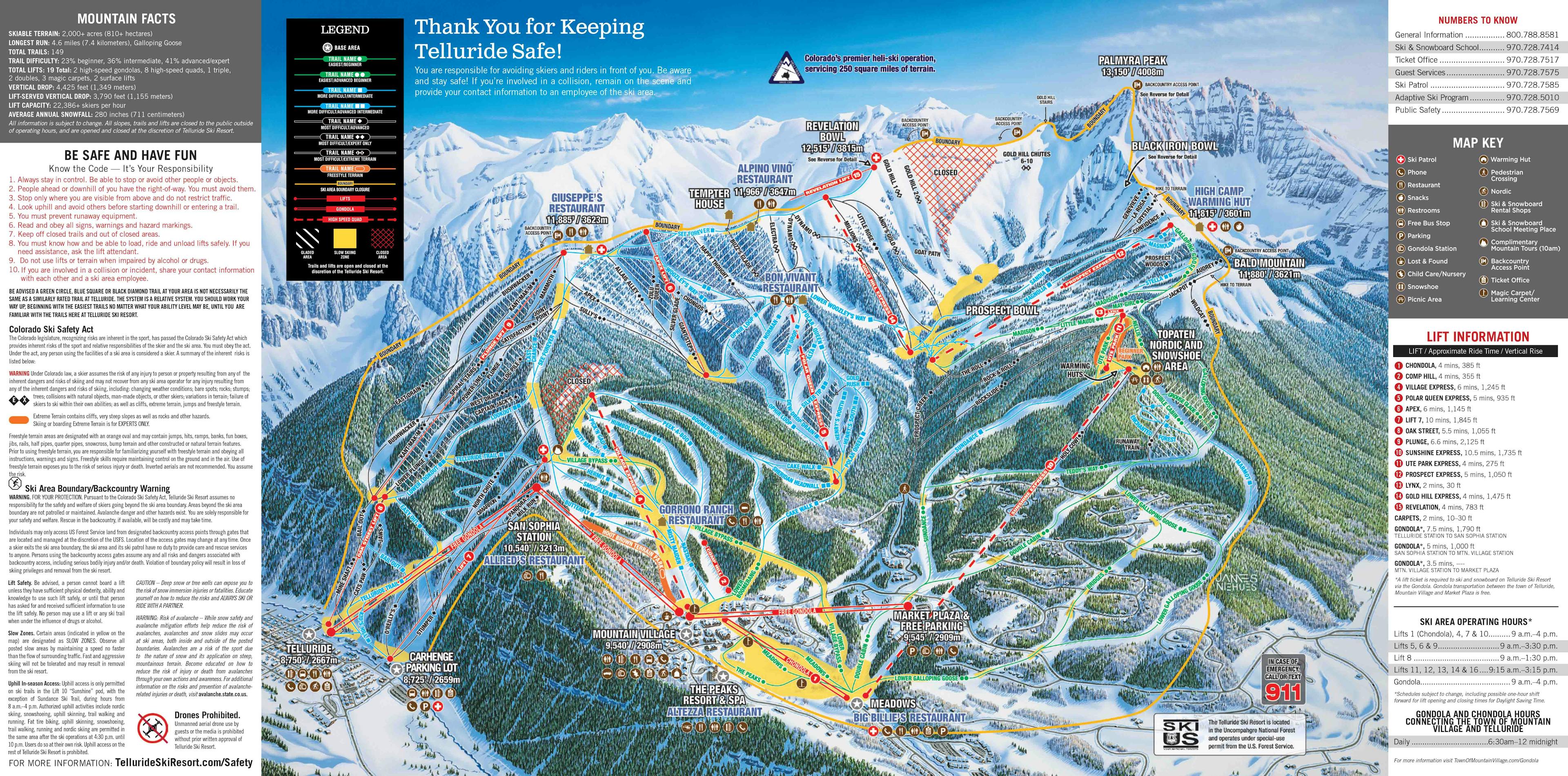  Telluride Ski Resort trail map.