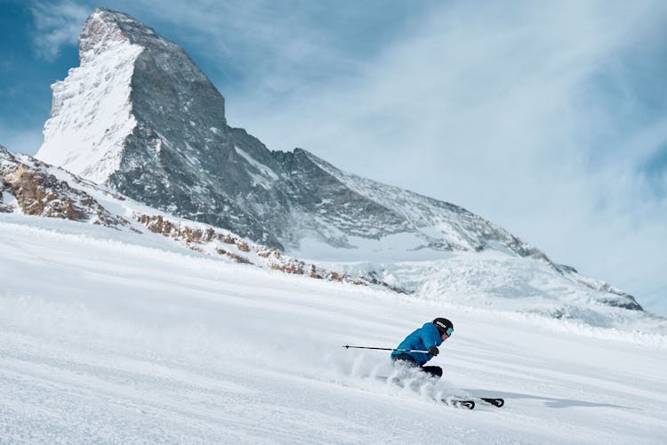 Skier in Zermatt with the Matterhorn in the background