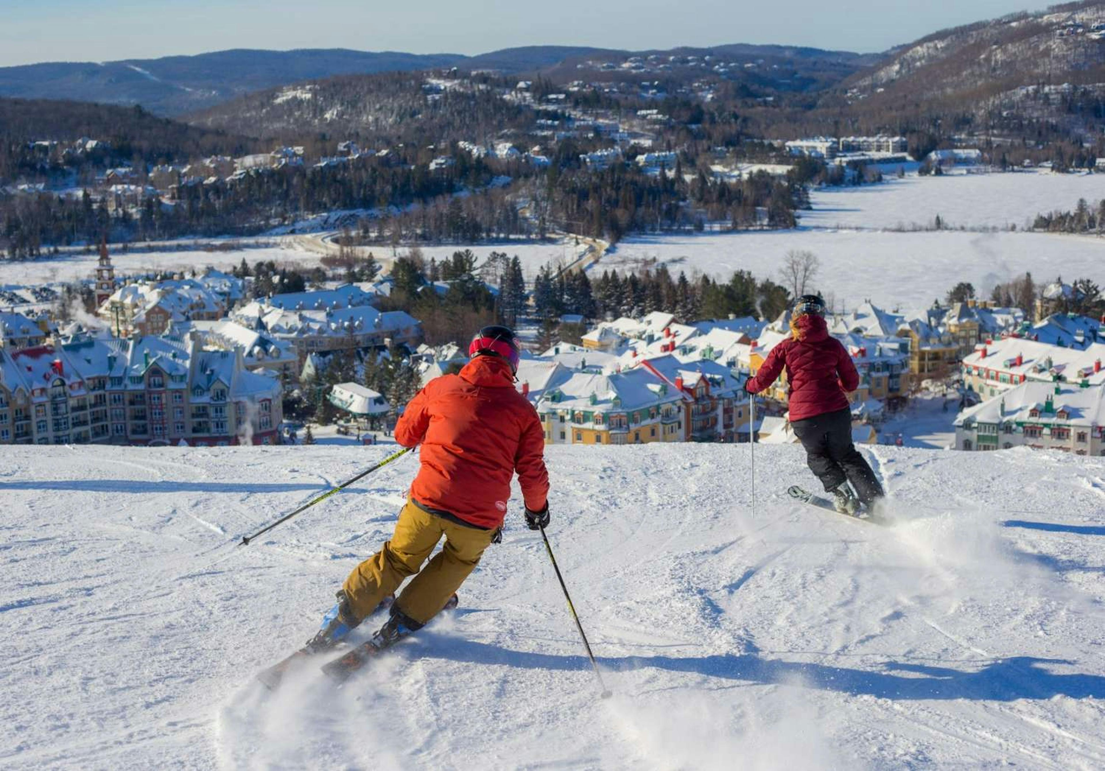 Skiing to the base village at Mont Tremblant