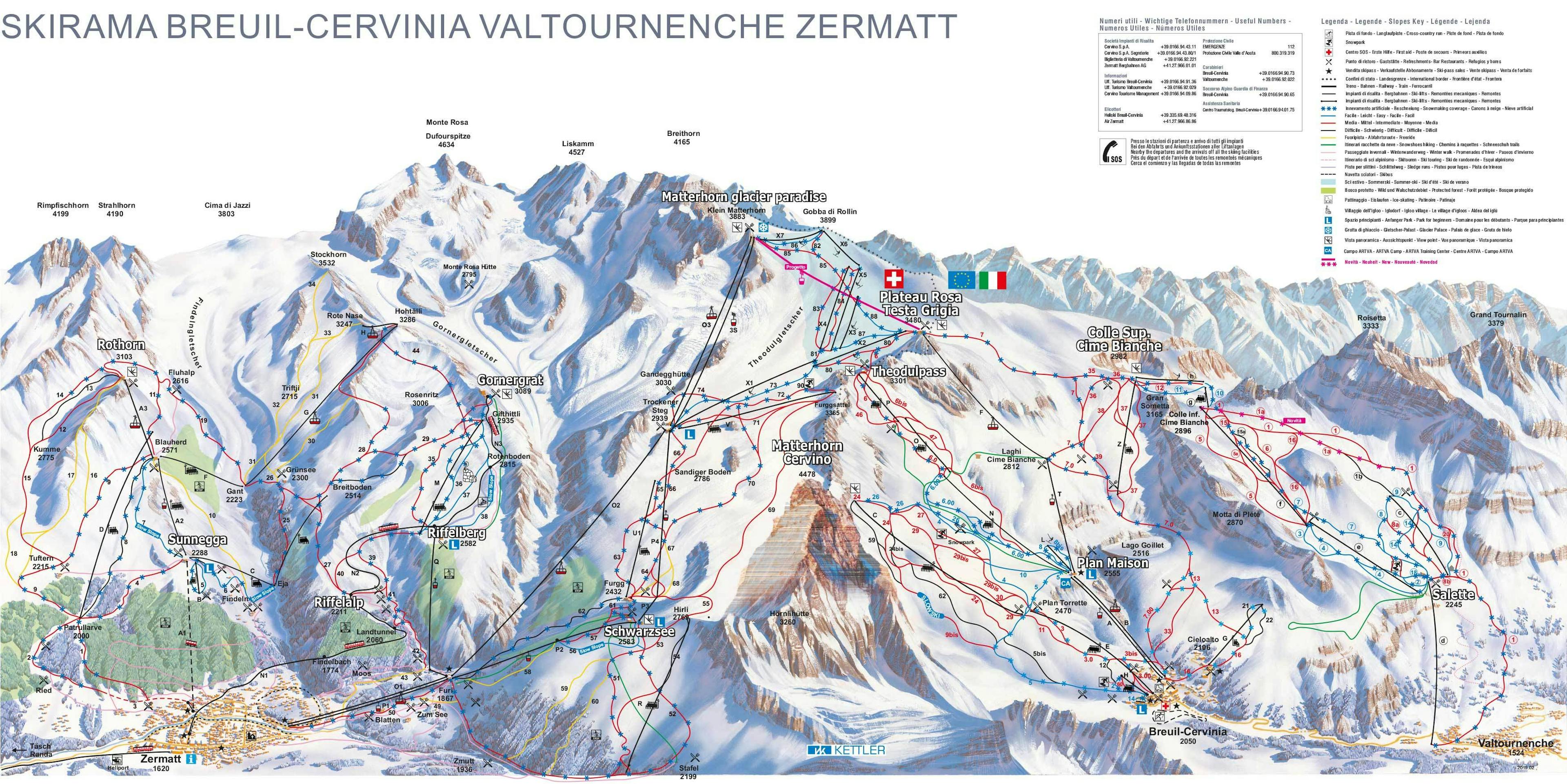 Cervinia, Italy, winter trail map