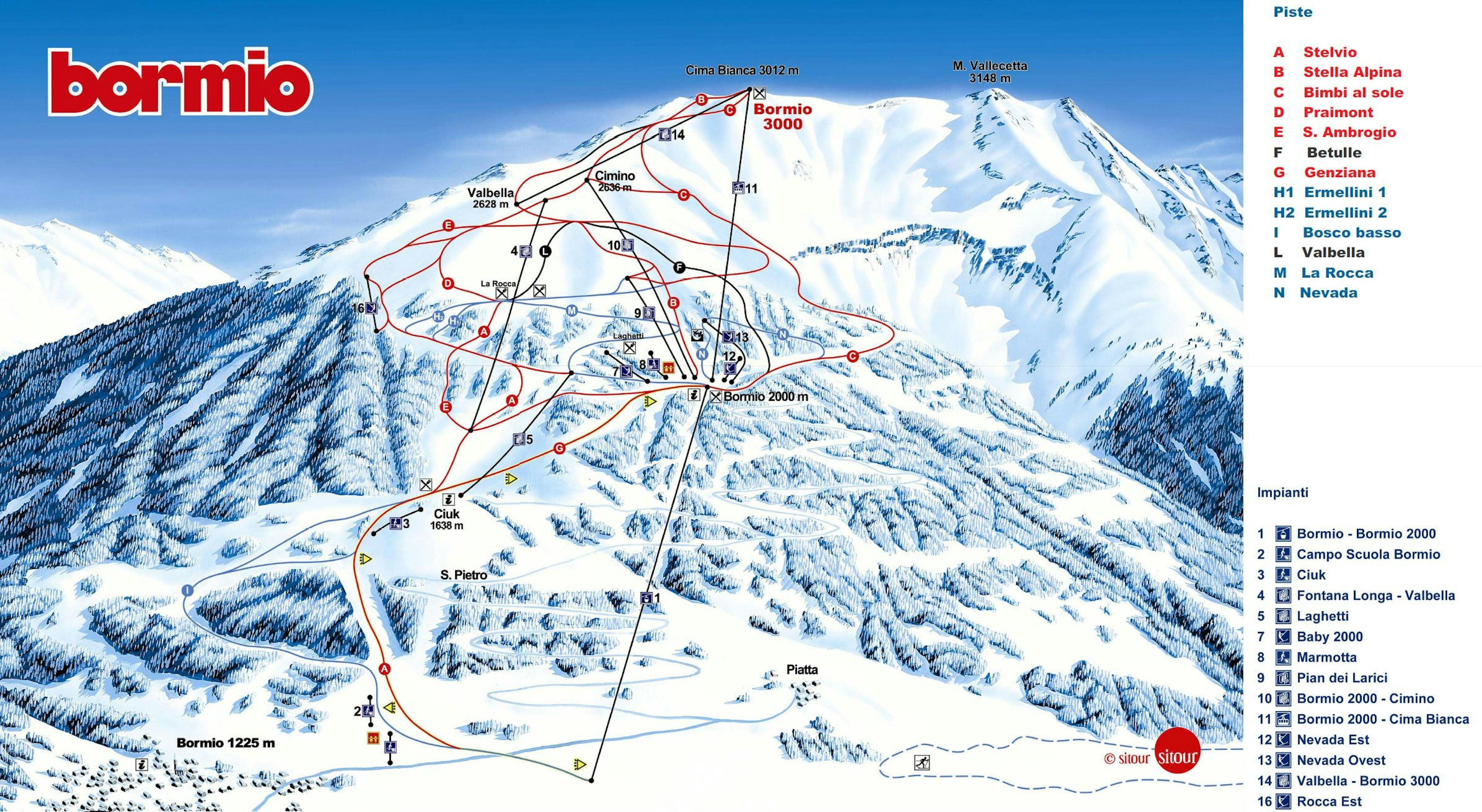 Bormio, Italy, winter trail map