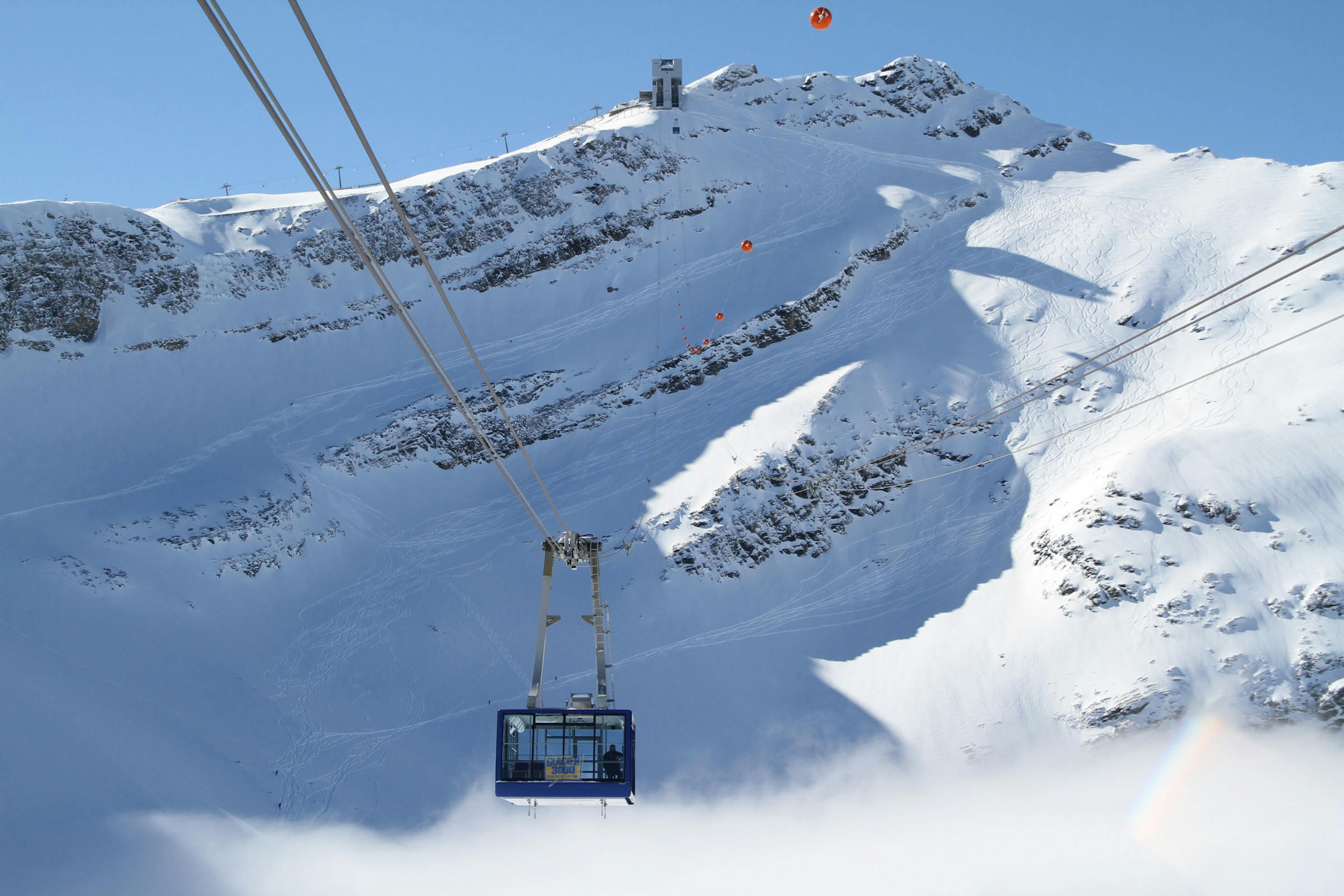 Cable car going up the mountain in Gstaad, Switzerland