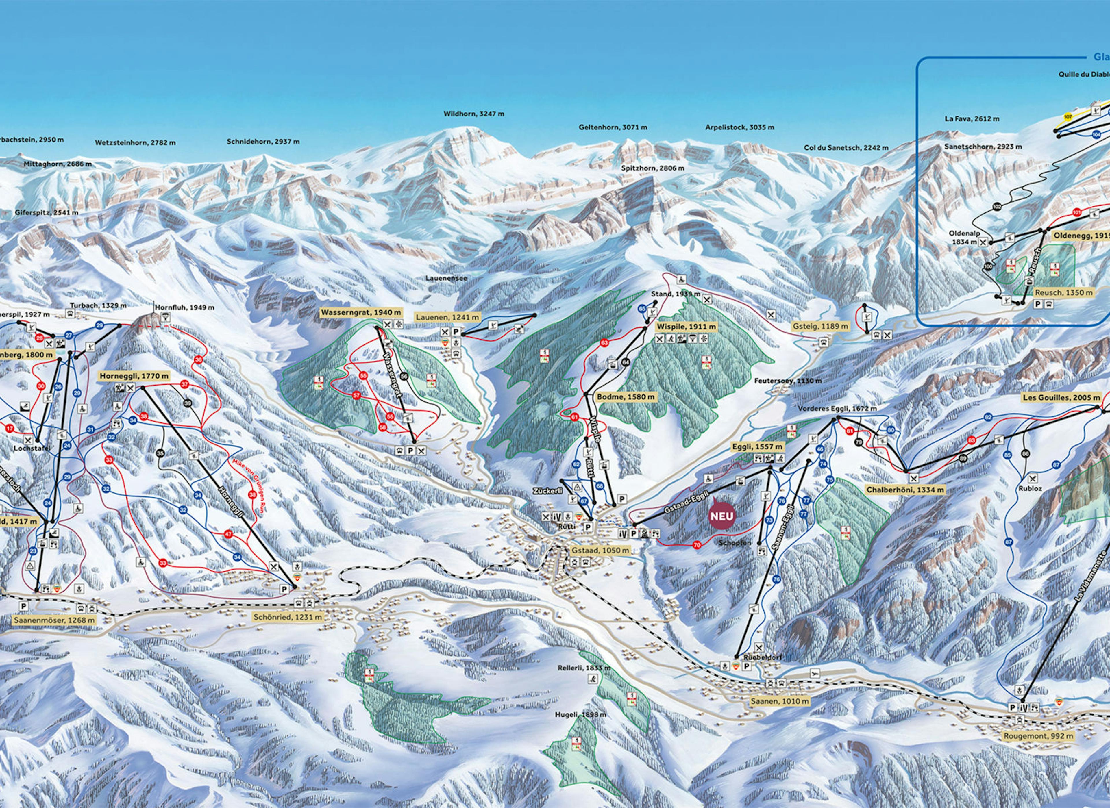 Gstaad, Switzerland winter trail map