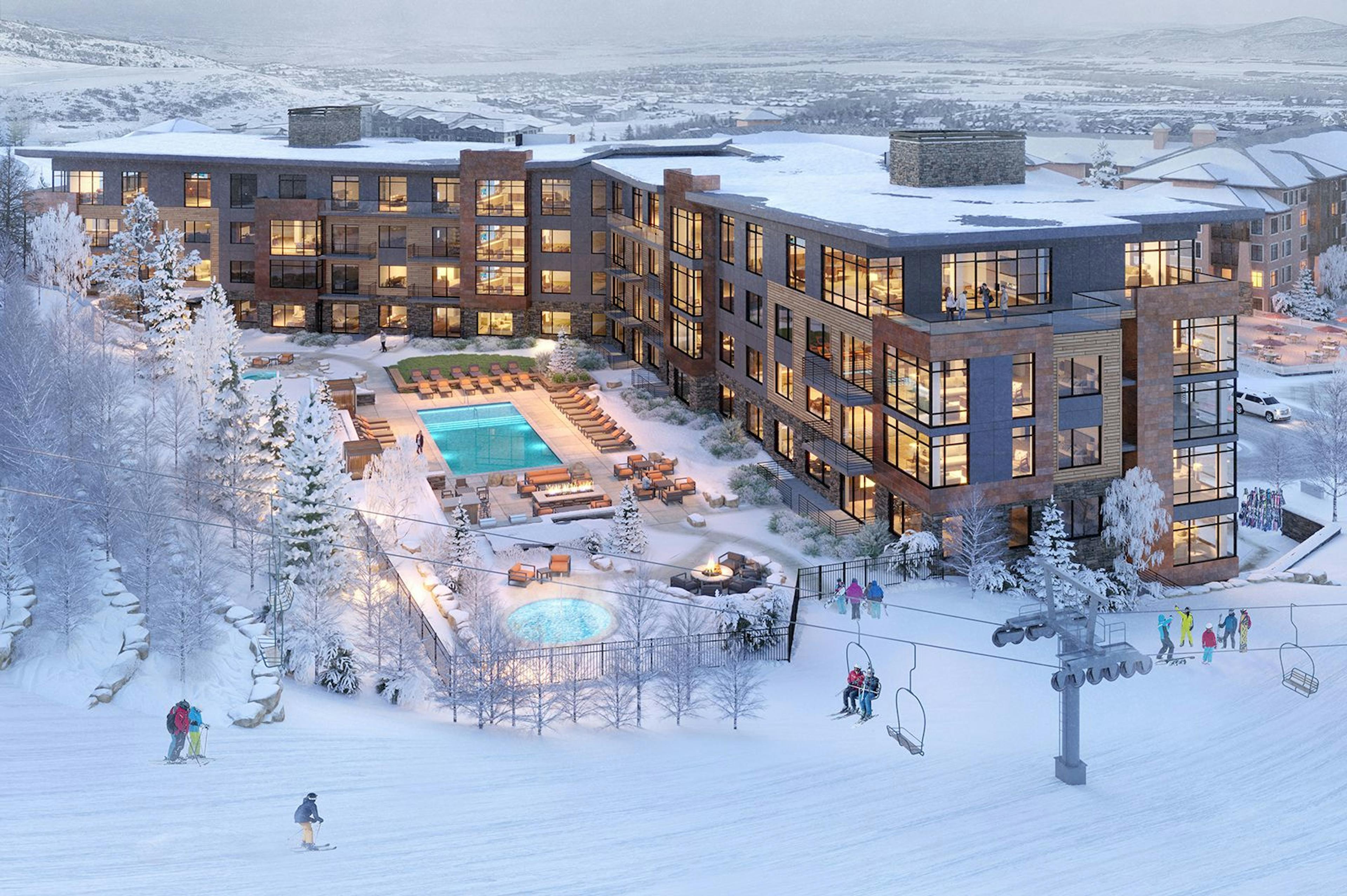 A scenic view of Park City ski resort featuring a pool