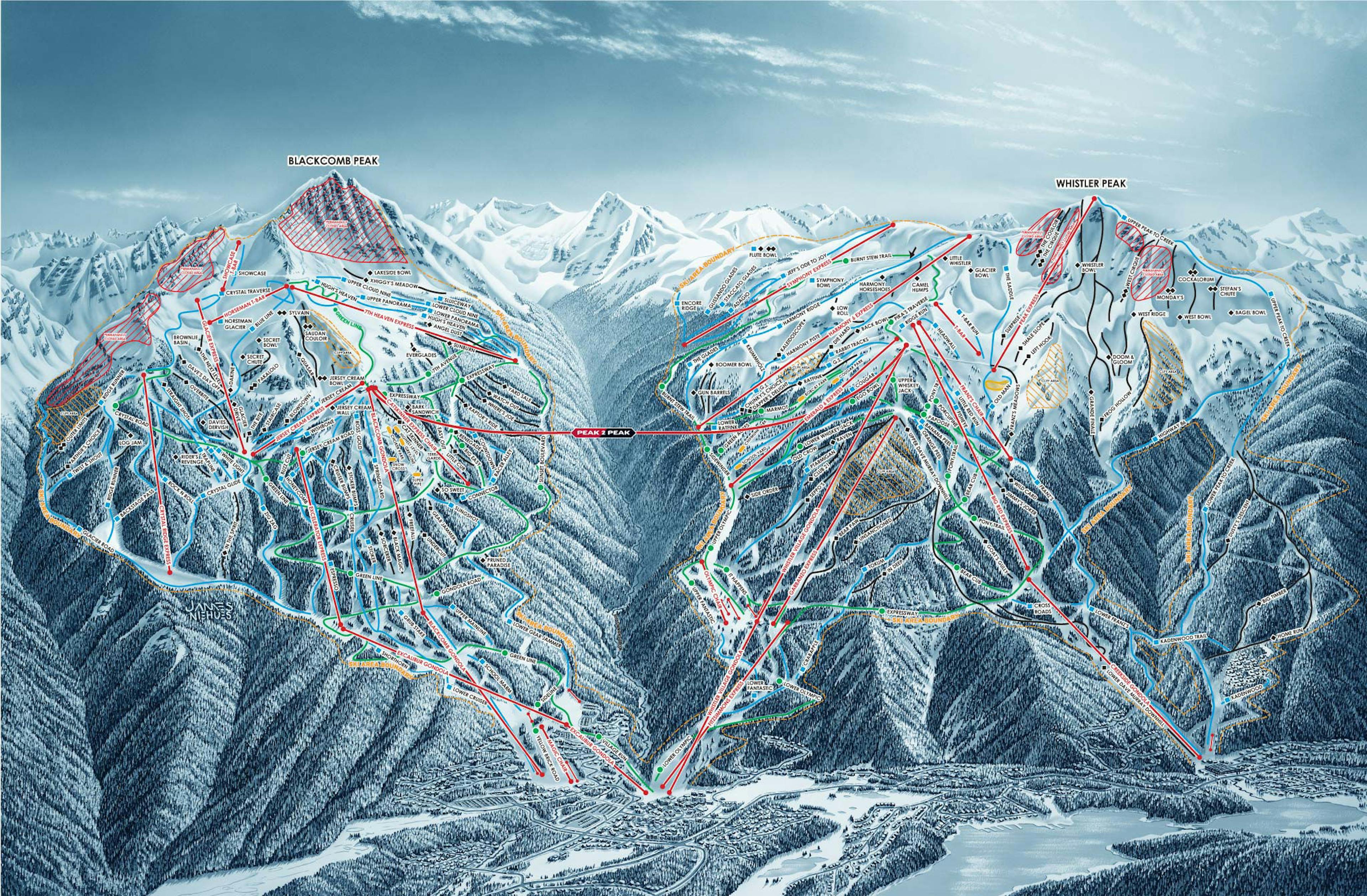 Whistler Blackcomb winter trail map.