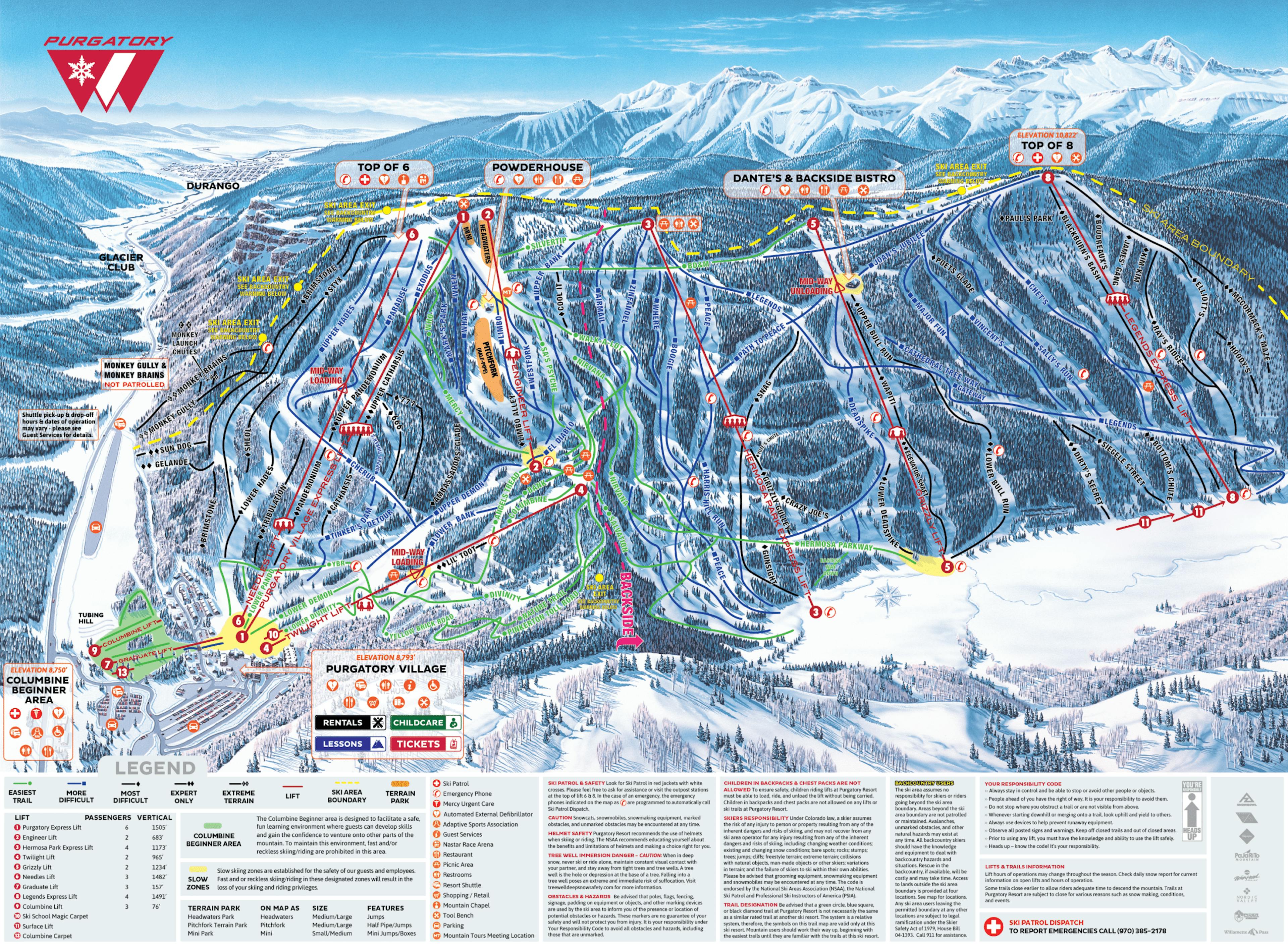 Purgatory Ski Resort winter trail map