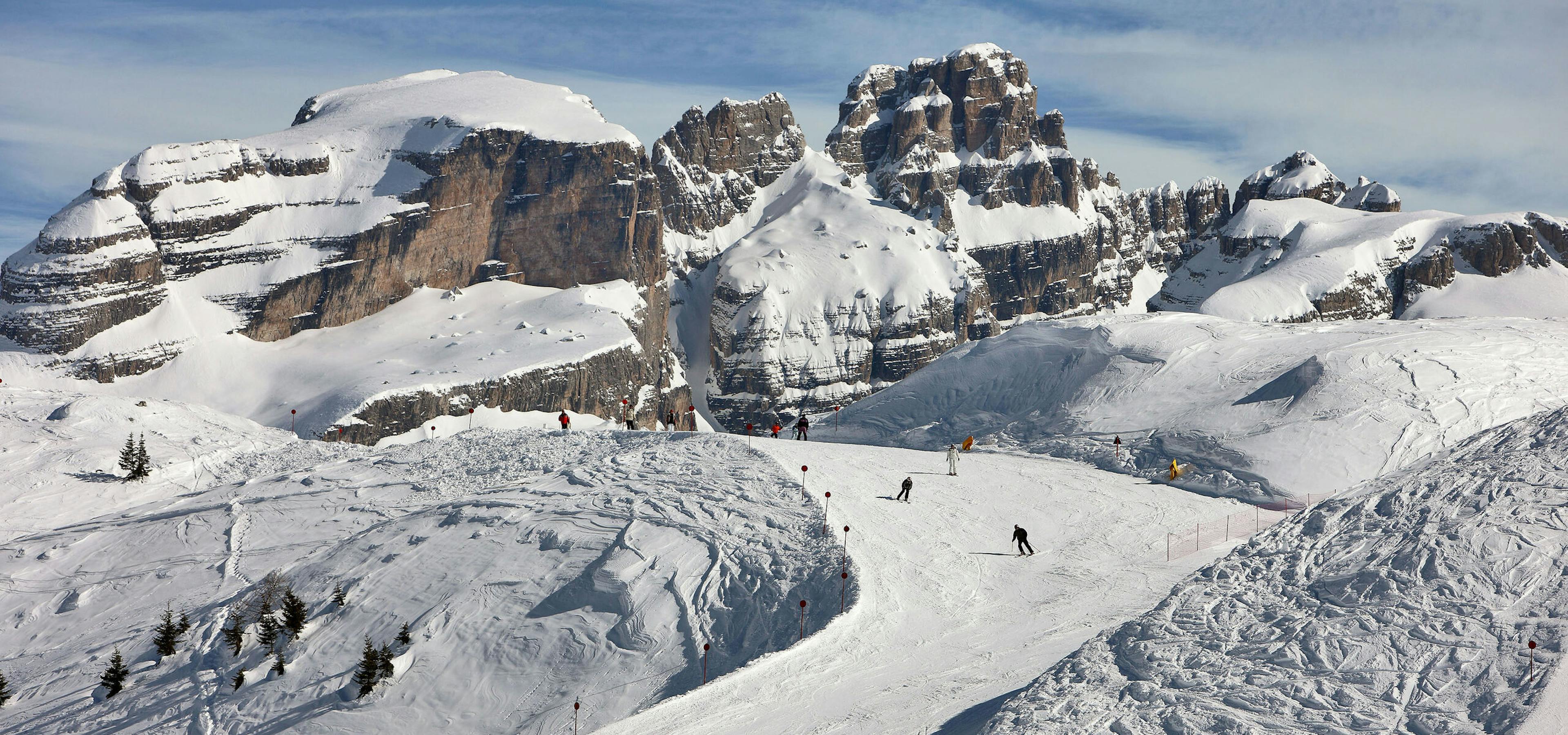 Morning sun hitting the slopes of Madonna di Campiglio in Italy