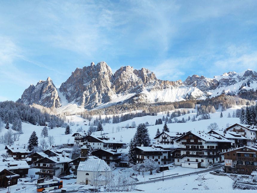 Cortina village coated in snow