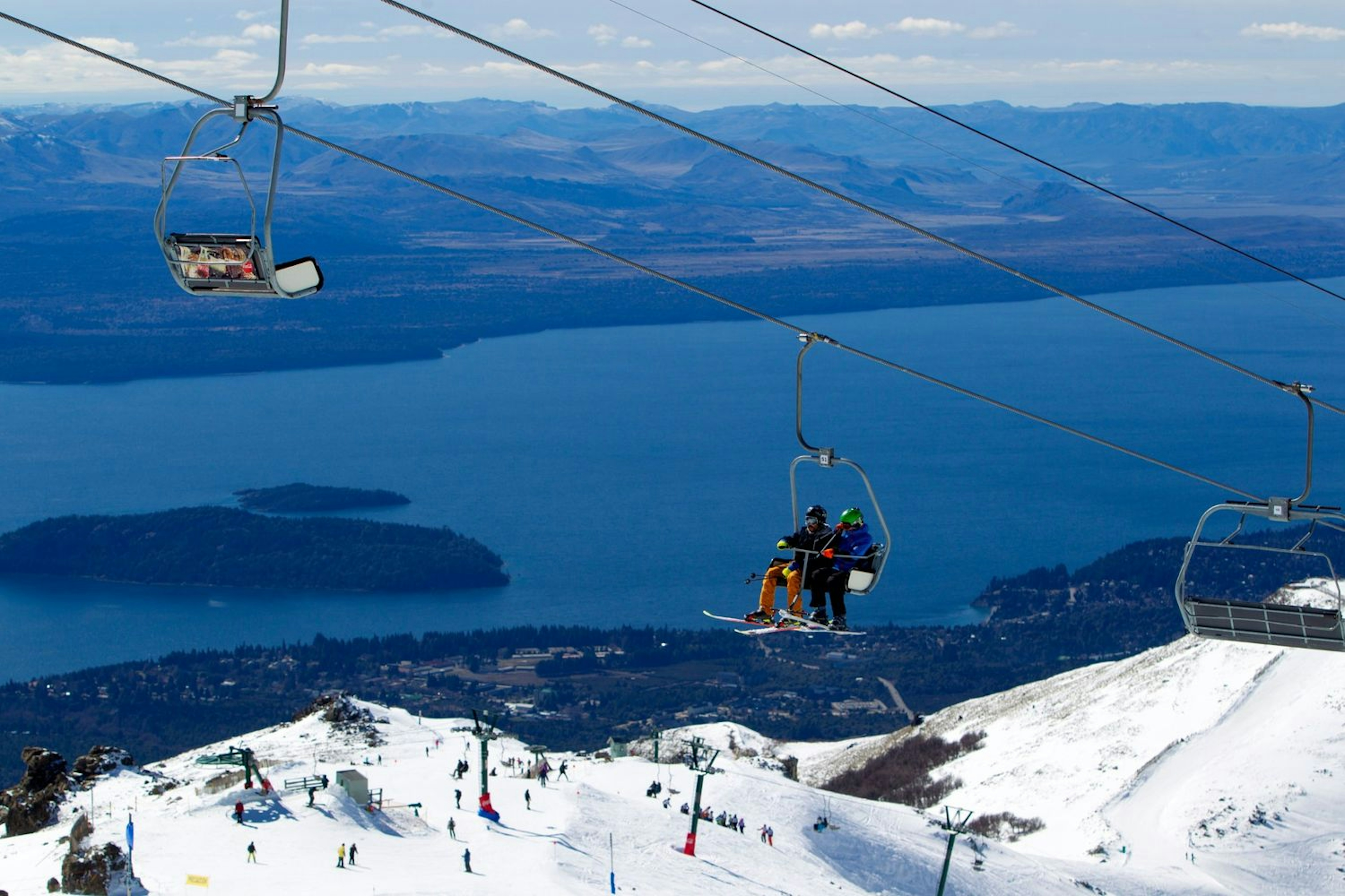 An aerial view of a ski lift in Argentina