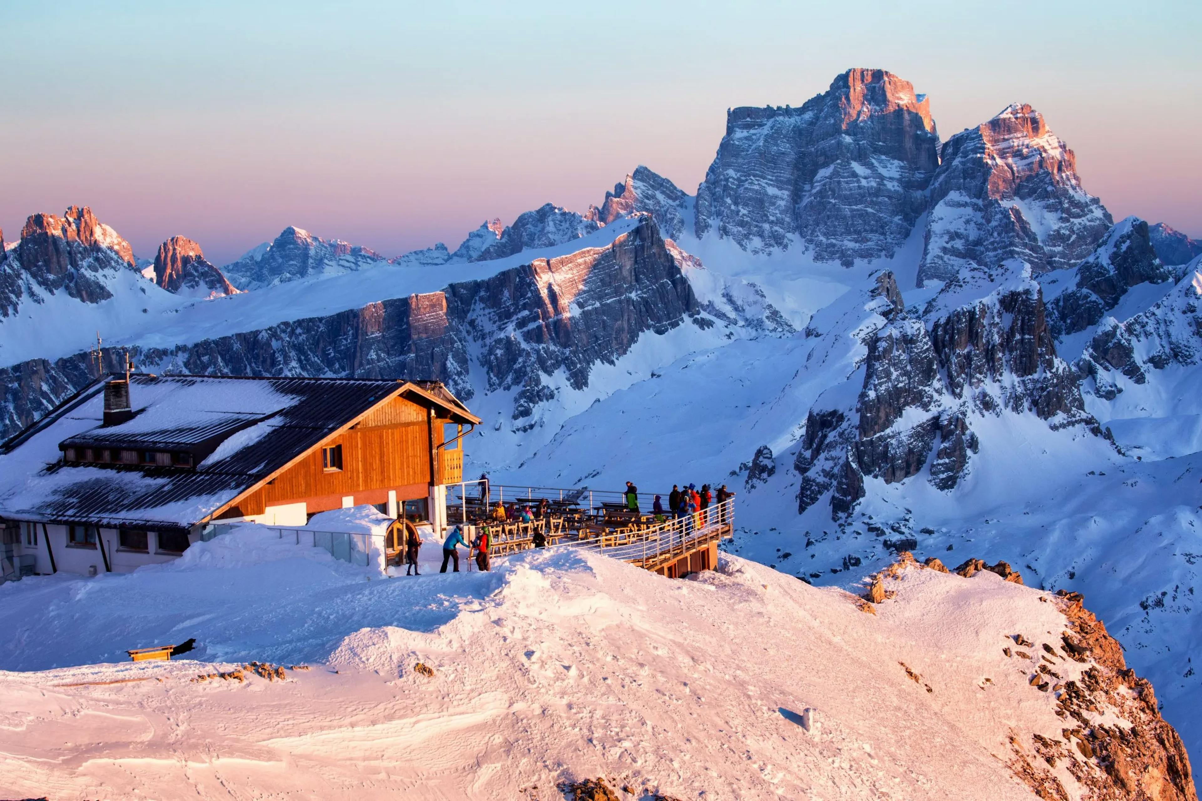 Evening at a ski resort in Three Peaks in Italy