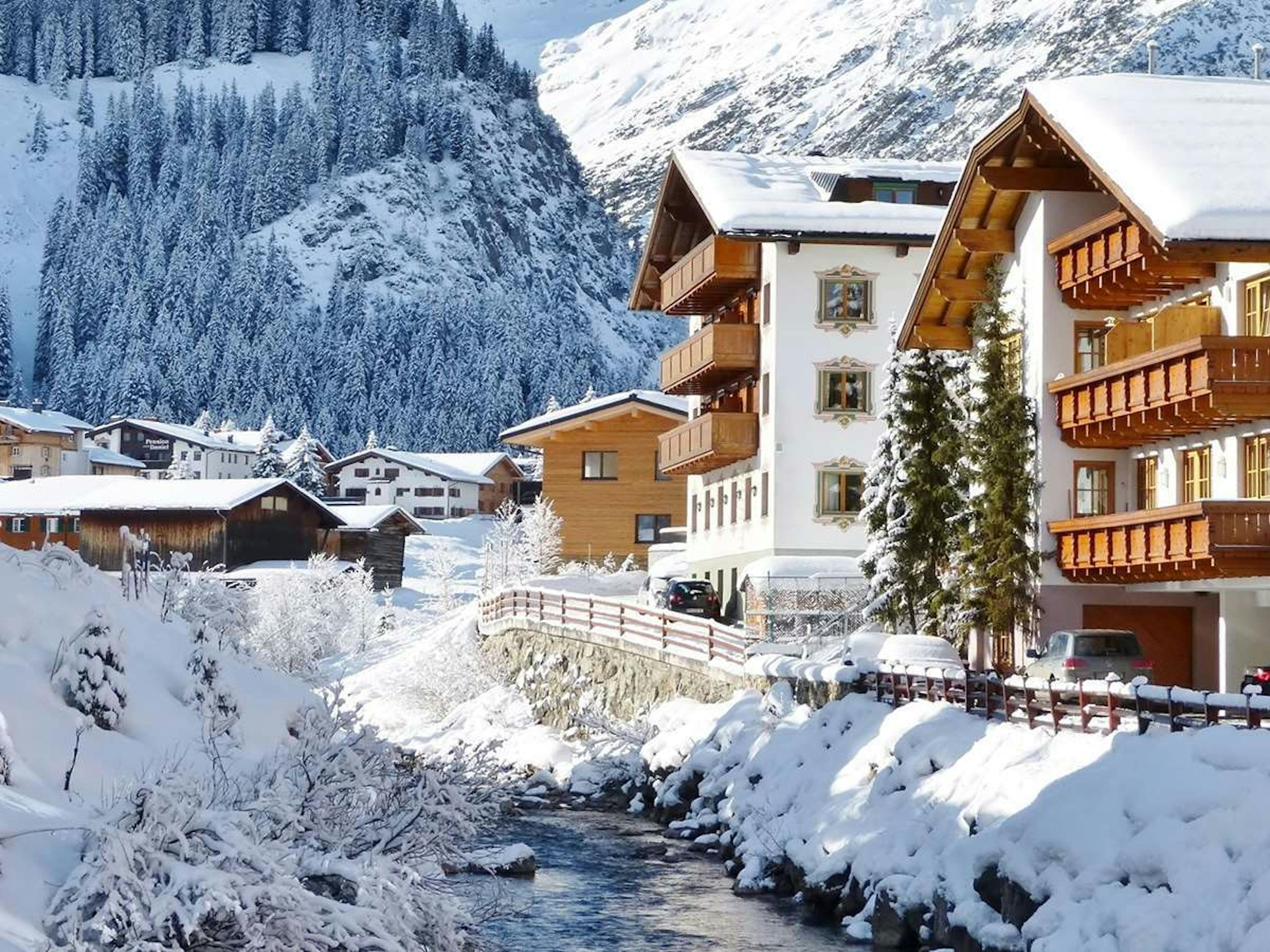 A close-up of the ski resort in Zürs in Austria